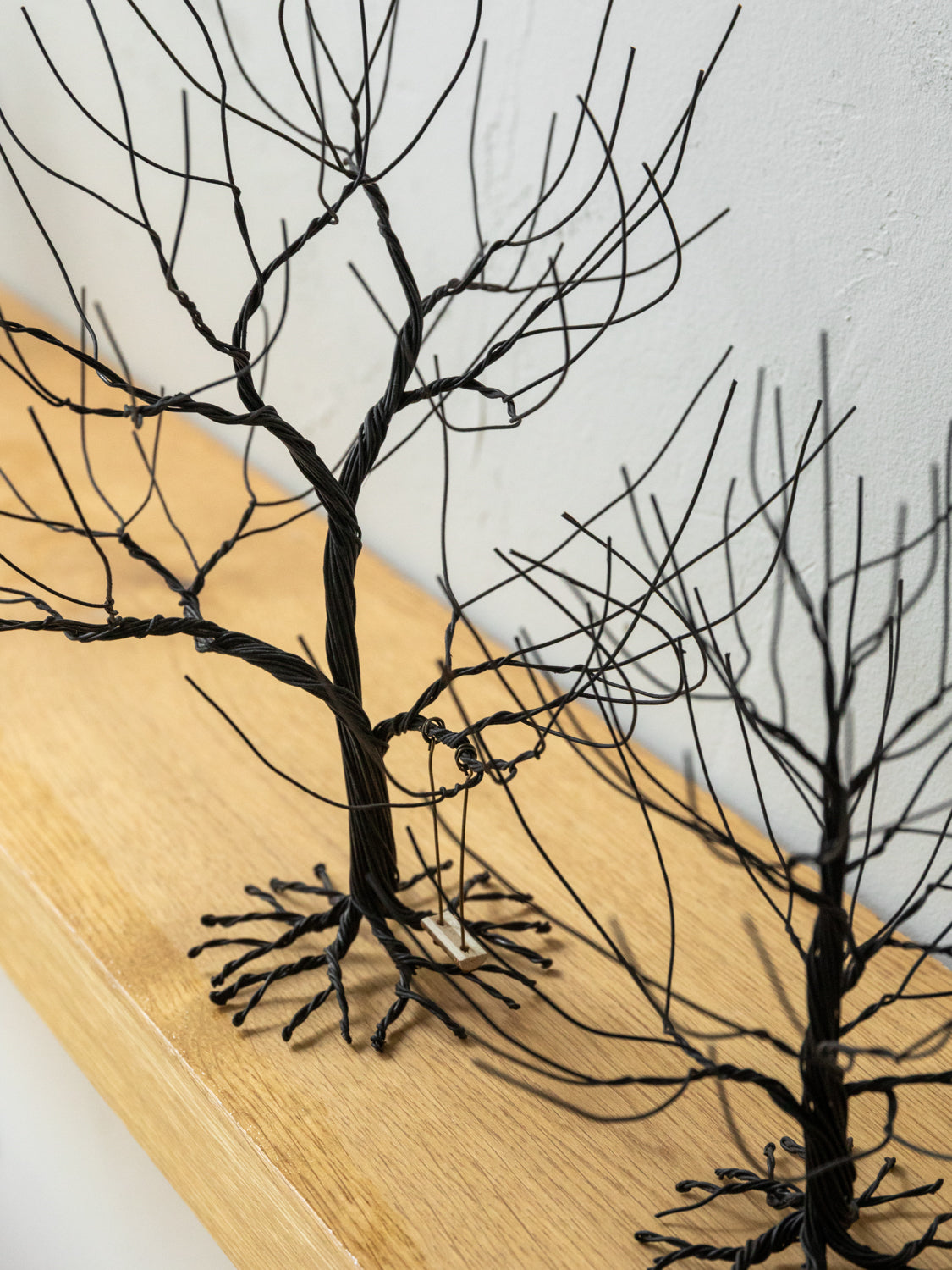 Handmade Wire Tree Sculpture with Swing - Unique Home Decor for Living Room, Office & Gift Ideas - Perfect for Bookshelf, Desk & Zen Garden Decorations