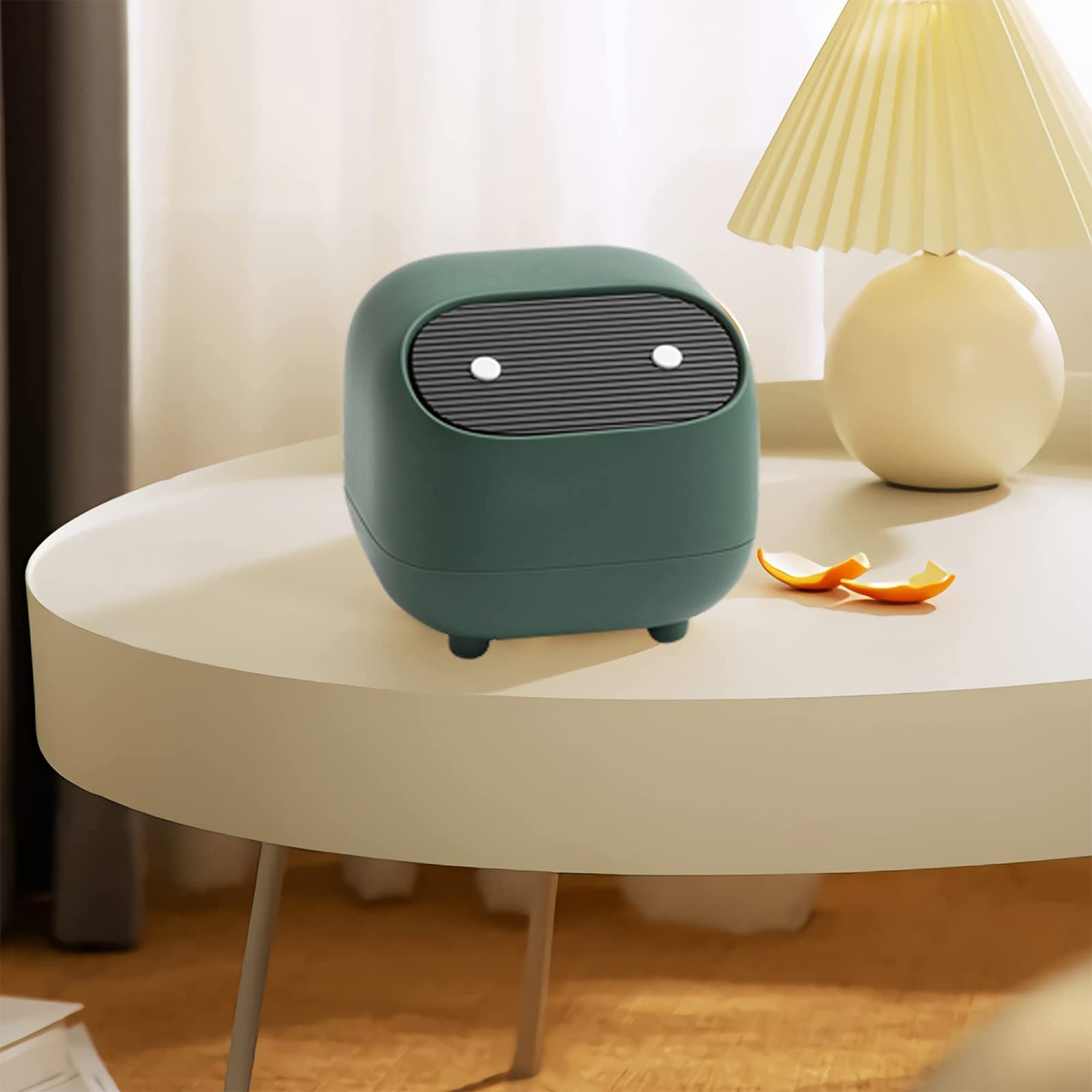 Mini Trash Can with Lid - Cute Ninja Design Small Plastic Garbage Bin for Office Desk, Bathroom Vanity, Coffee Table & Home Decor (Green) | Perfect for Workspace Organization & Waste Disposal