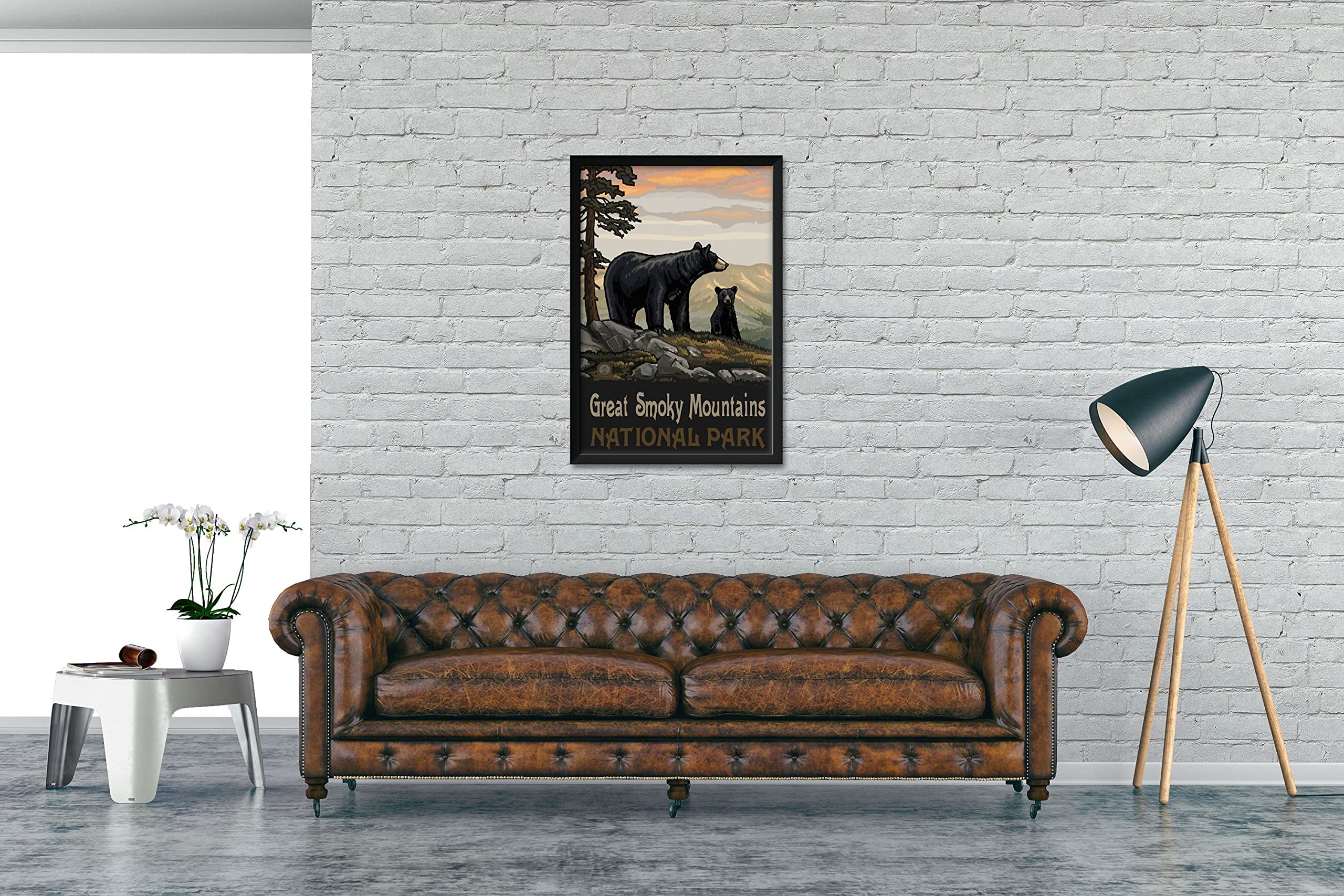 Professionally Framed Black Bear Family Art Print - Great Smoky Mountains National Park by Paul A. Lanquist - 26x38 Inches Wall Decor for Living Room, Office & Cabin