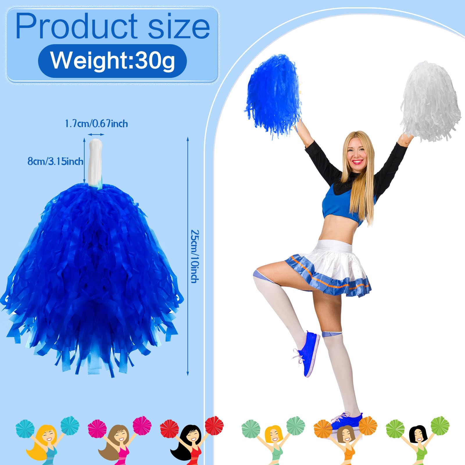 80 Pcs Cheerleading Pom Poms with Handles - Bulk Cheer Dance Pompoms for Sports, Gymnastics, Cheerleading Teams & Party Decorations - Perfect for Cheer Competitions, School Events & Pep Rallies