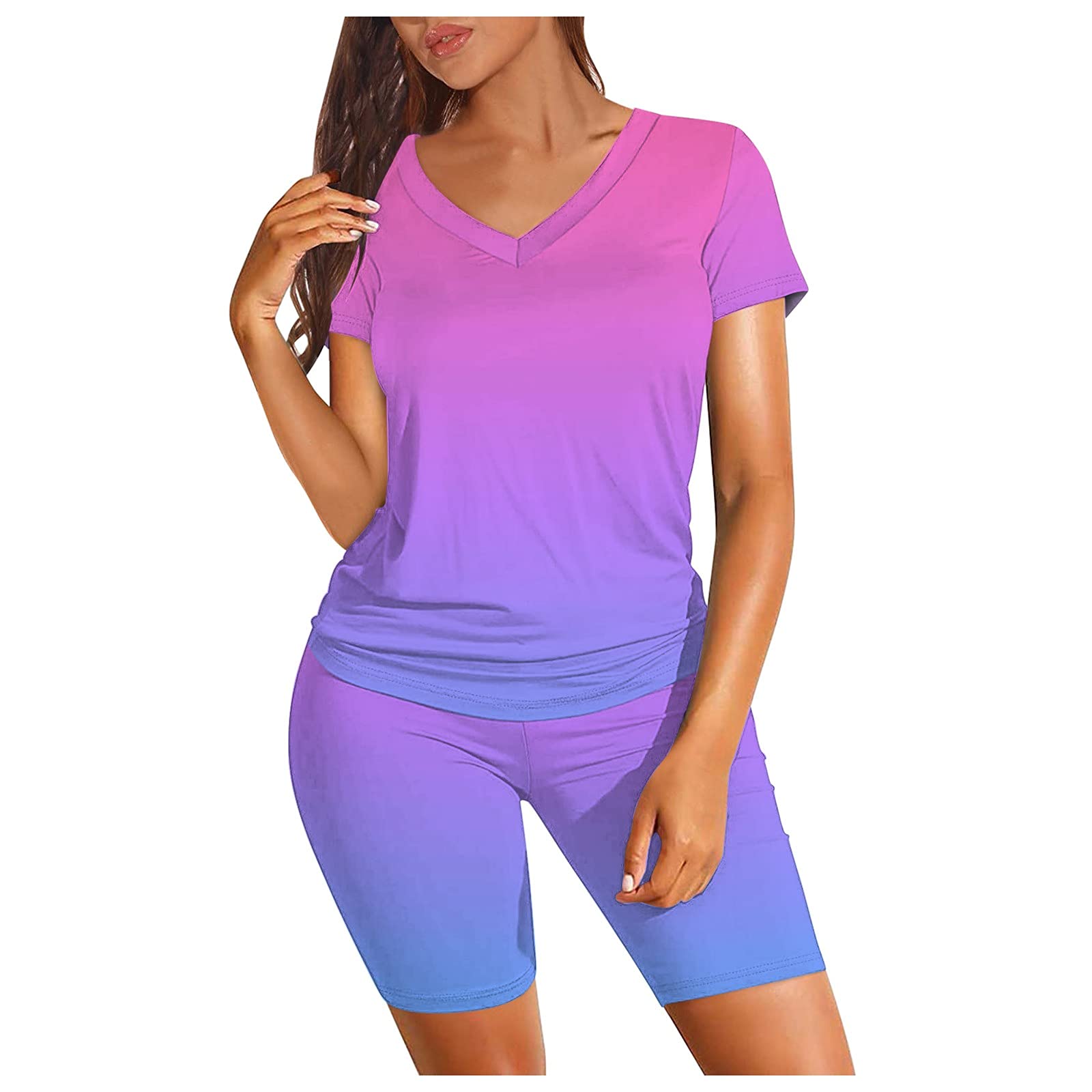 MOMKER Women's Two Piece Outfits - Gradient Print Hiking Shorts & Skirt Pants Set for Outdoor Adventures, Travel & Casual Wear