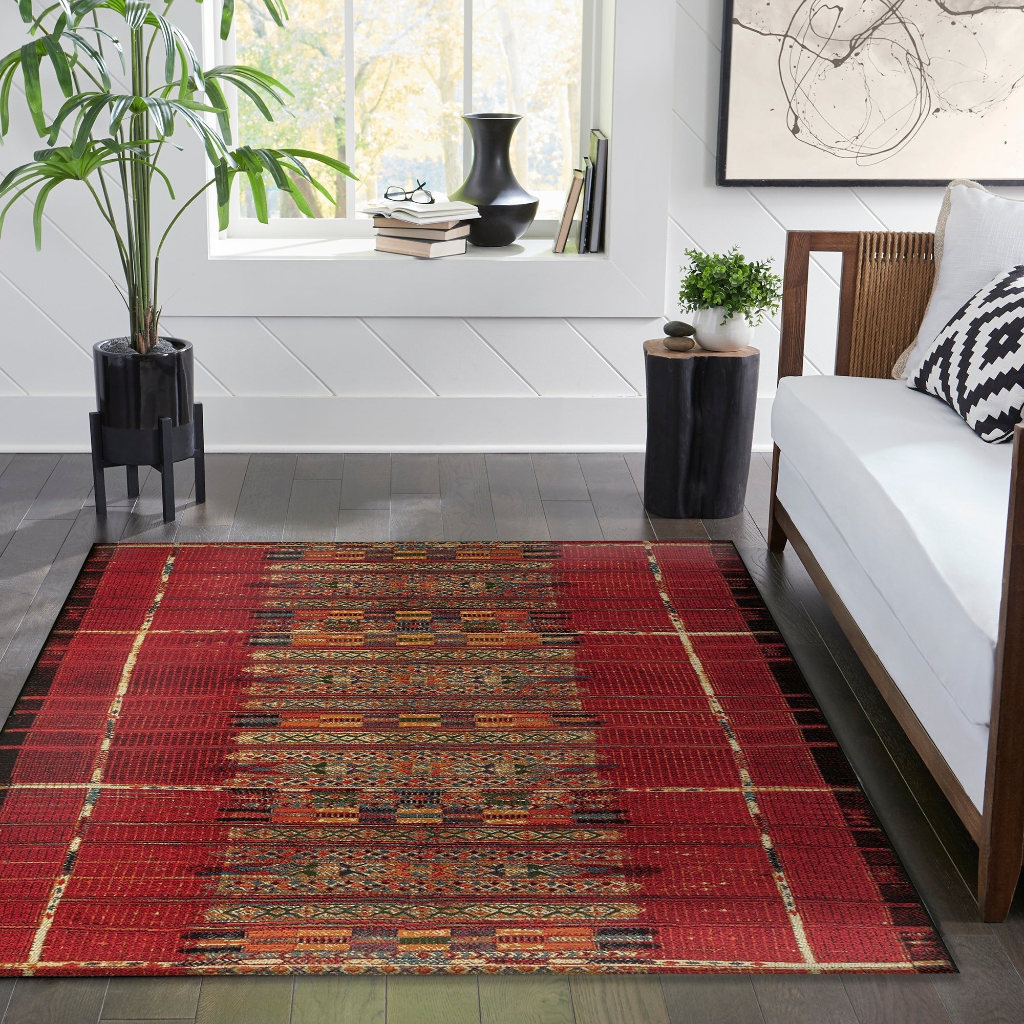 Liora Manne Marina Tribal Stripe Indoor Outdoor Area Rug - Green | Bohemian Style Home Decor for Living Room, Bedroom, Patio & Porch