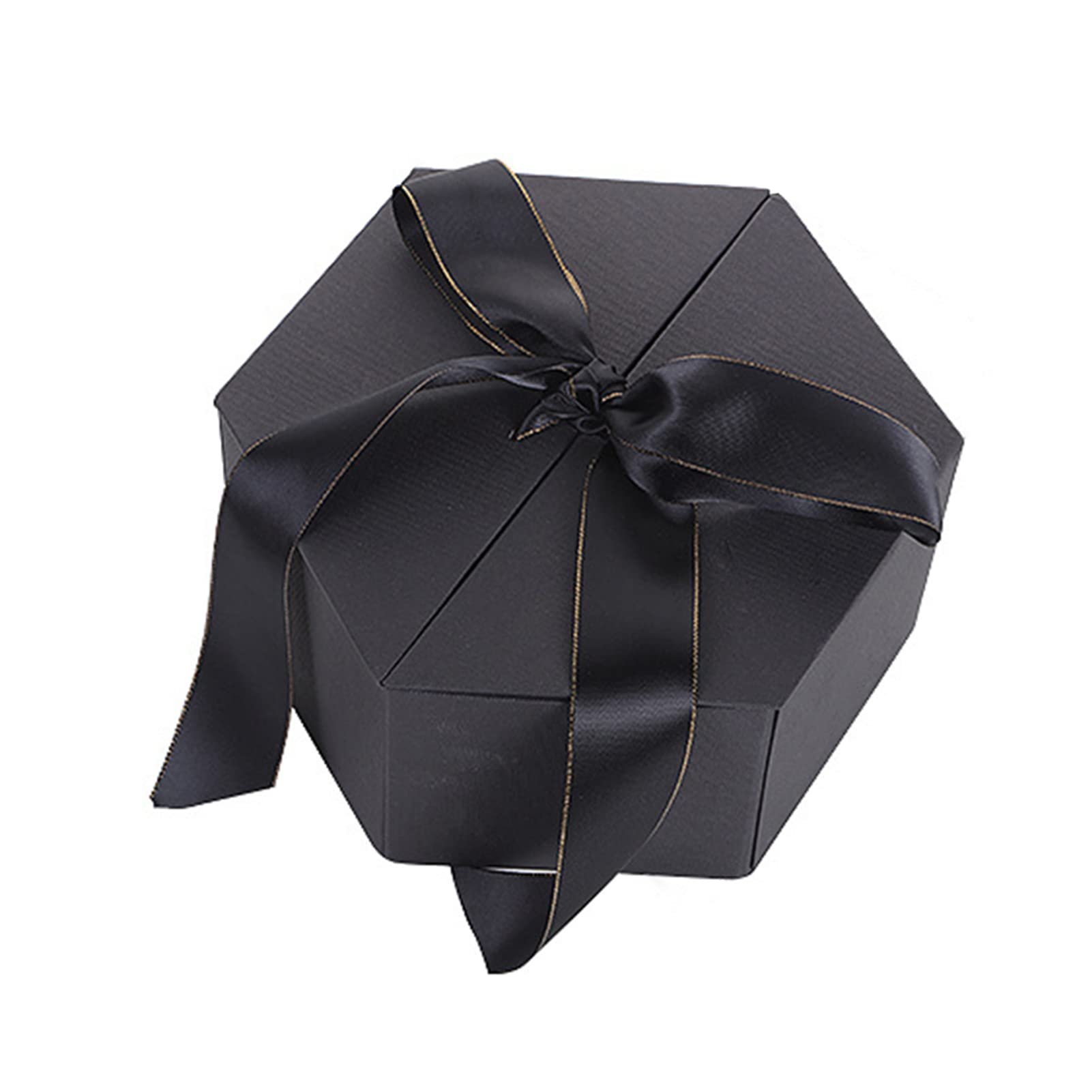 D-GROEE Hexagon Valentine's Day Gift Box - Elegant Wedding Candy Box with Ribbon & Paper Flowers, Lovely Rabbit Design for Valentines, Anniversary & Romantic Occasions - Perfect for Chocolates, Jewelry & Special Gifts (Black)