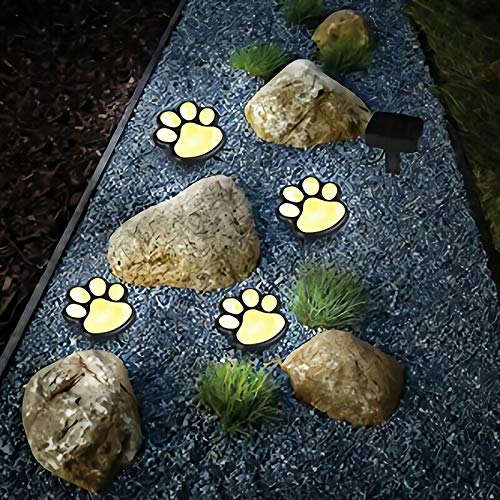 Solar Powered LED Garden Lights - Animal Paw Print Outdoor Path Lighting for Walkway, Landscape, Yard Decor (Cat & Puppy Design) | Weatherproof & Energy Efficient for Patio, Driveway, and Backyard Illumination