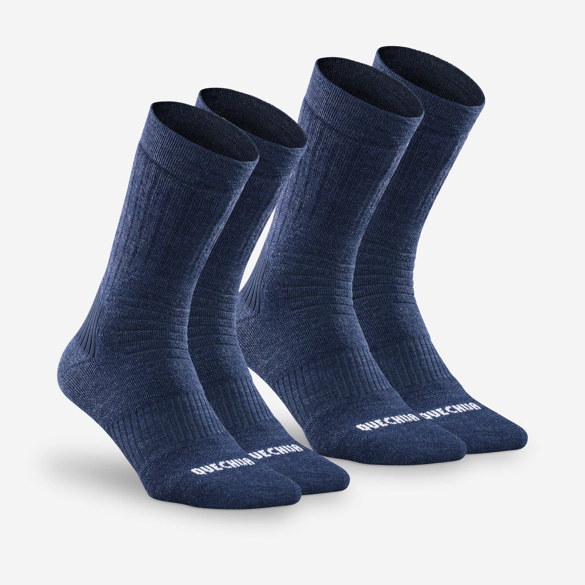 Quechua SH100 Mid Winter Hiking Warm Socks for Men & Women - 2 Pairs Pack - Thermal Wool Blend for Cold Weather Outdoor Activities
