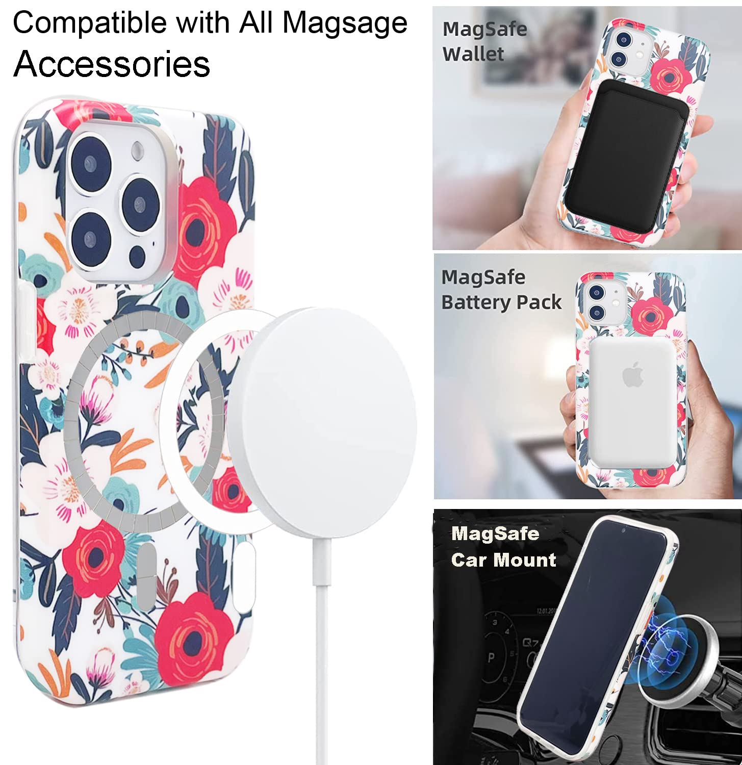 Magnetic Case for iPhone 12 Mini 5.4 Inch - Slim Shockproof Protective Cover with Screen Protector | Compatible with MagSafe Charging | Soft TPU Material | Blooming Pink Flowers Design | Perfect for Everyday Use, Travel & Outdoor Activities