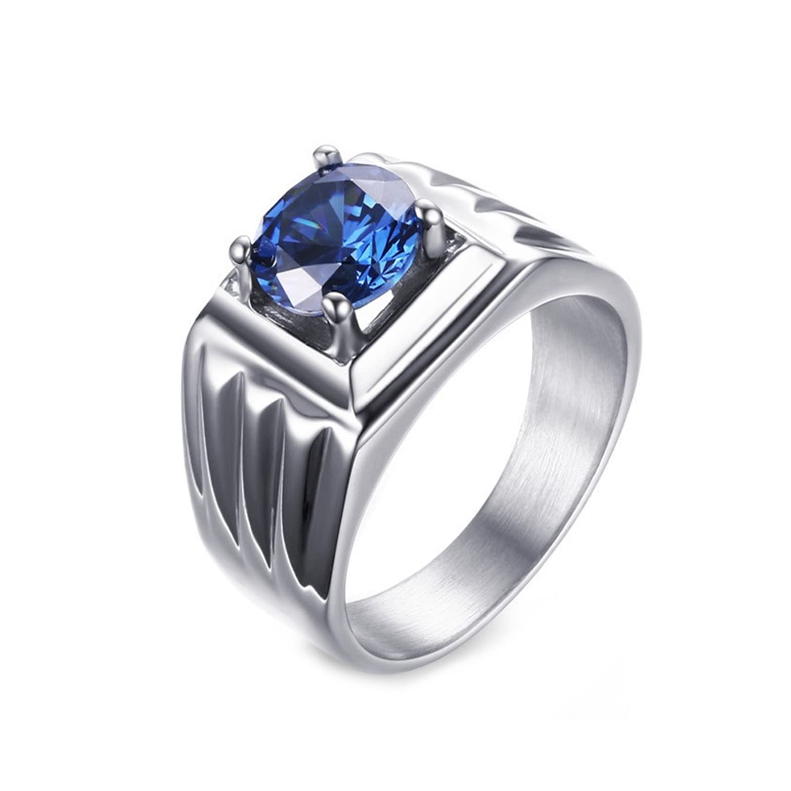 Blue Stainless Steel Wedding Bands for Men - Durable Zirconia Engagement Rings for Him | Perfect for Proposals, Anniversaries & Everyday Wear