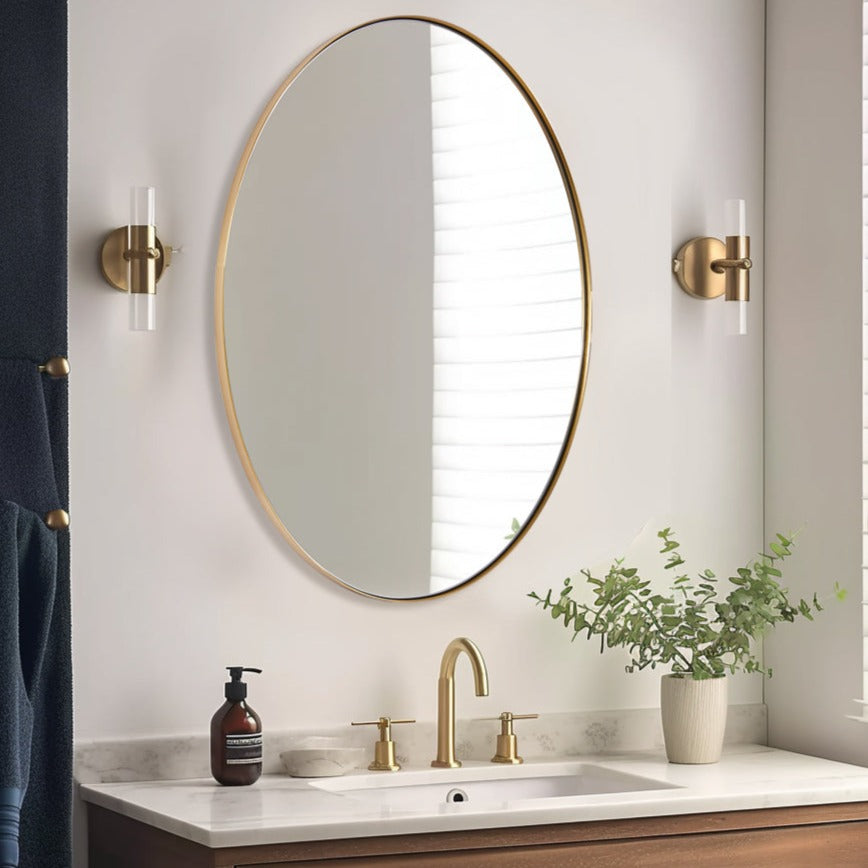 Modern Oval Bathroom Wall Mirrors - Stainless Steel Framed Vanity Mirror for Powder Room, Makeup & Shaving | Rust-Resistant, Shatterproof & Space-Saving Design