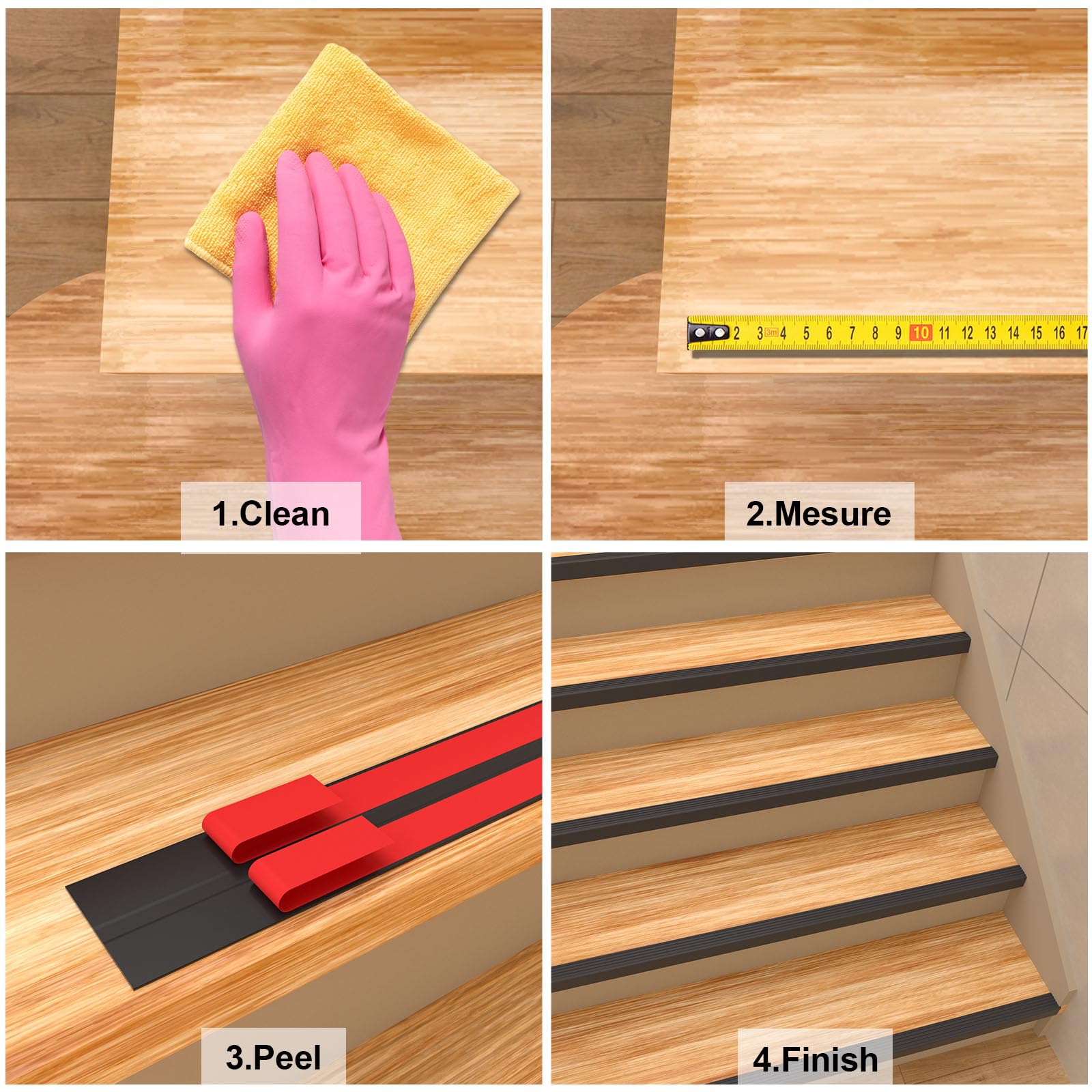 Non-Slip Self-Adhesive Stair Nosing - 10FT Rubber Stair Edging & Step Edge Protector for Indoor/Outdoor Use - Durable Peel & Stick Vinyl Stair Trim for Home, Office, and Commercial Safety