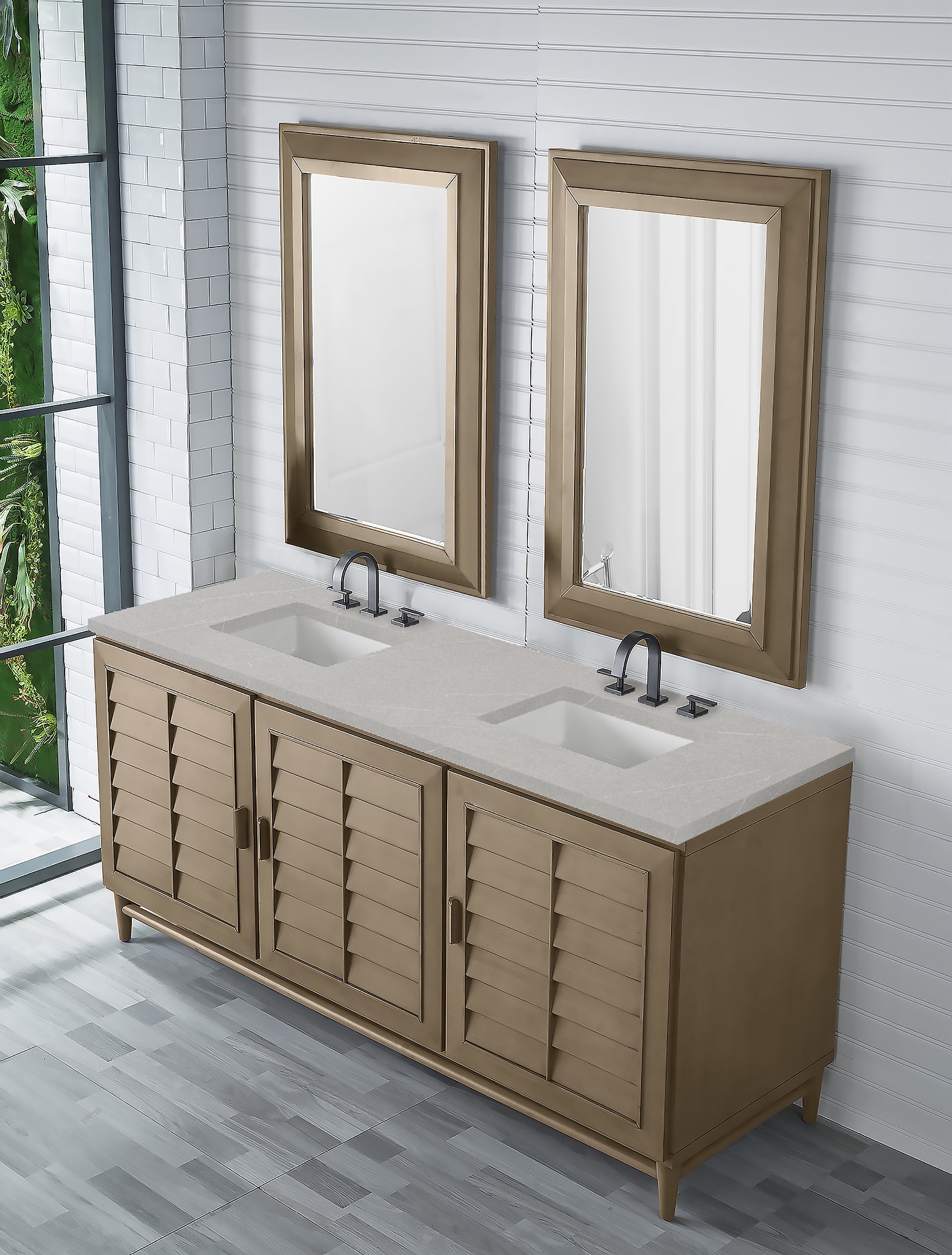 Portland 72 Inch Double Vanity with Whitewashed Walnut Finish and 3CM Eternal Serena Quartz Countertop - Perfect for Bathroom Renovation & Modern Home Decor