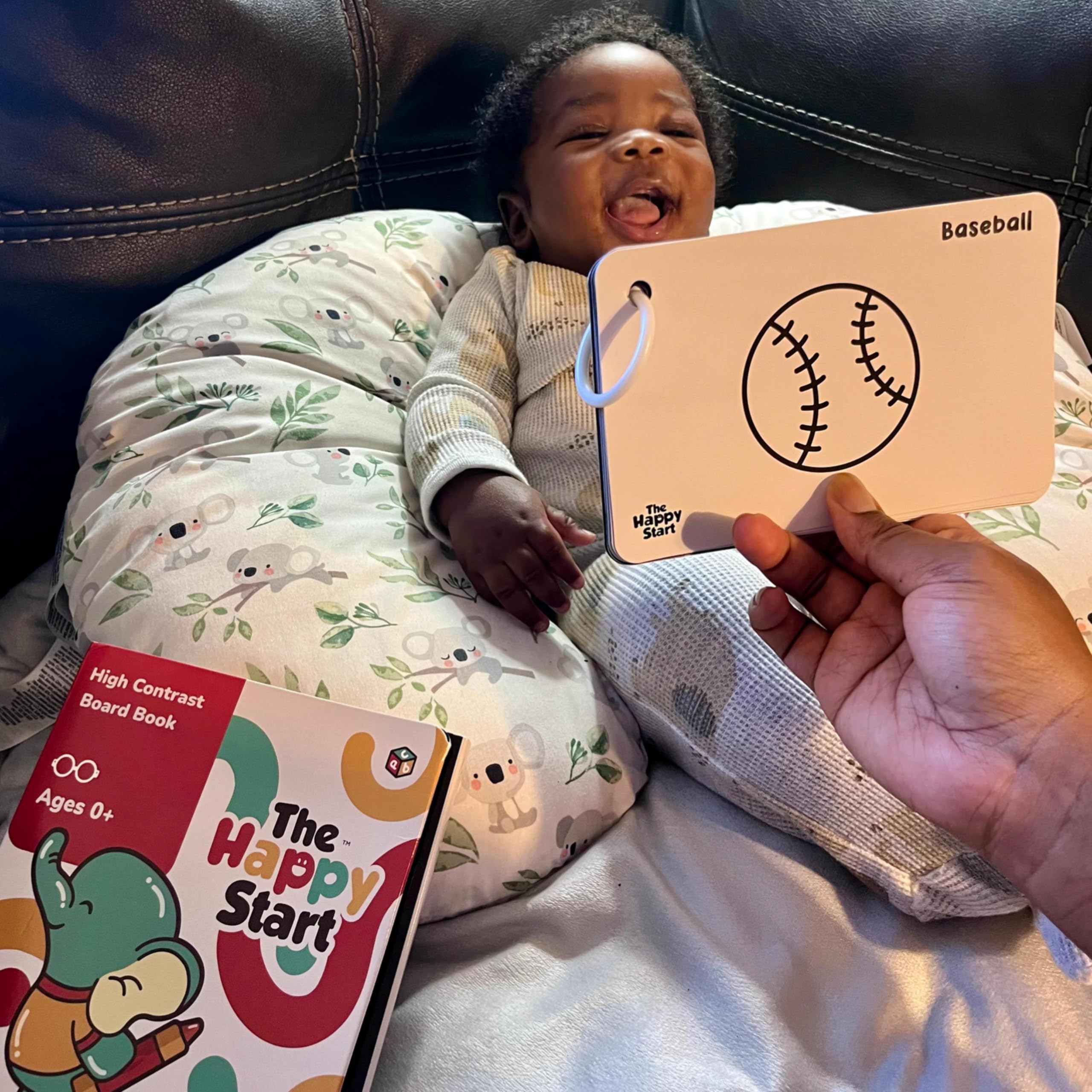 Happy Start High Contrast Baby Cards - Waterproof Tummy Time Toys for Newborns, Black and White Vision Development Cards, Diaper Bag Essentials for Ages 0+ (English & Vietnamese) - Perfect for Early Learning and Sensory Play