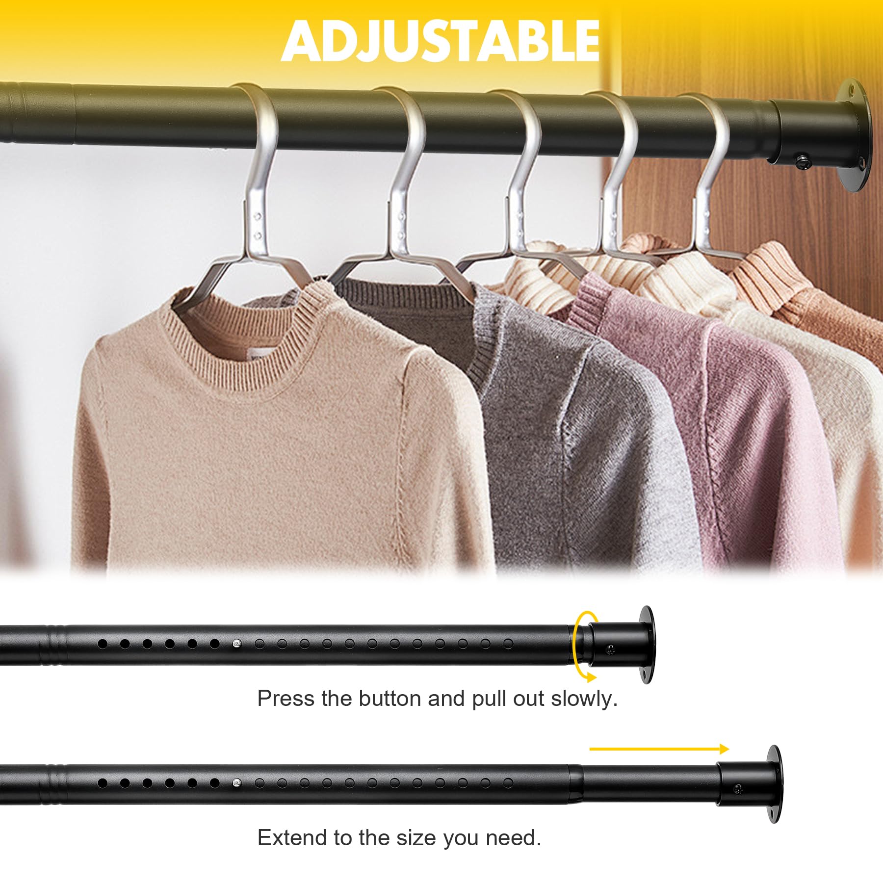 17-82 Inch Adjustable Heavy Duty Closet Rod - Metal Garment Hanging Organizer for Wardrobes & Closets | Perfect for Hanging Clothes, Coats & Shower Curtains