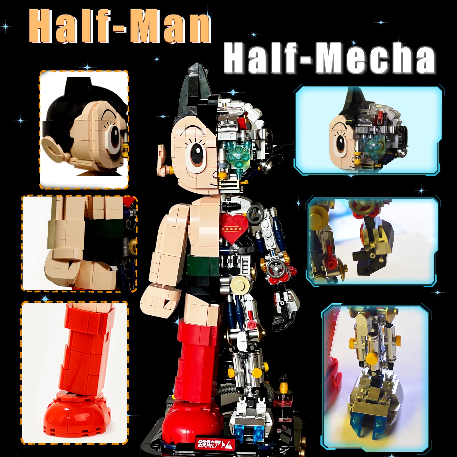 Mech Astro Boy Toy Building Kit - 1258 Pieces, Collectible Mighty Atom Display Model with Half Mech Detail, Handmade Building Blocks Compatible with Lego - Perfect Gift for Adults & Kids, Great for STEM Learning, Anime Collections and Creative Play
