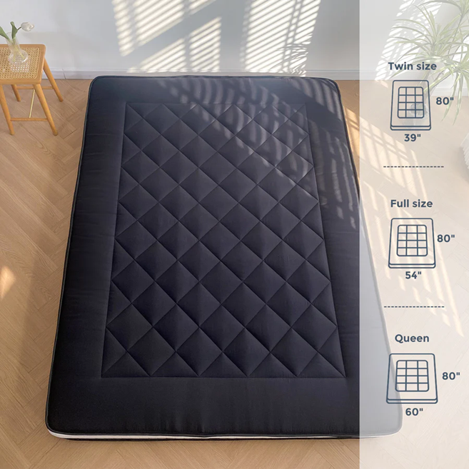 MAXYOYO Extra Thick Foldable Japanese Floor Mattress - Black | Comfortable Futon for Guest Bed, Camping & Small Space Living