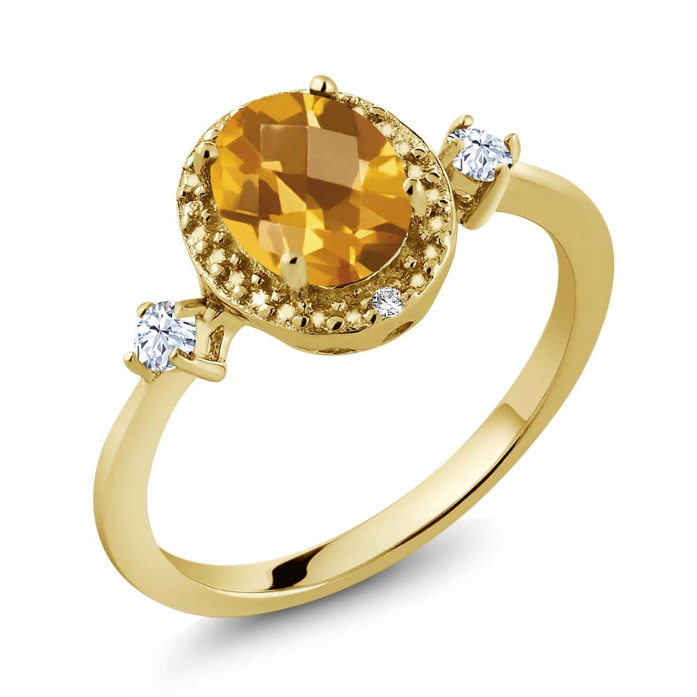 1.36Ct Oval Yellow Citrine & White Sapphire Ring in 18K Gold - Elegant Jewelry for Parties & Gifts