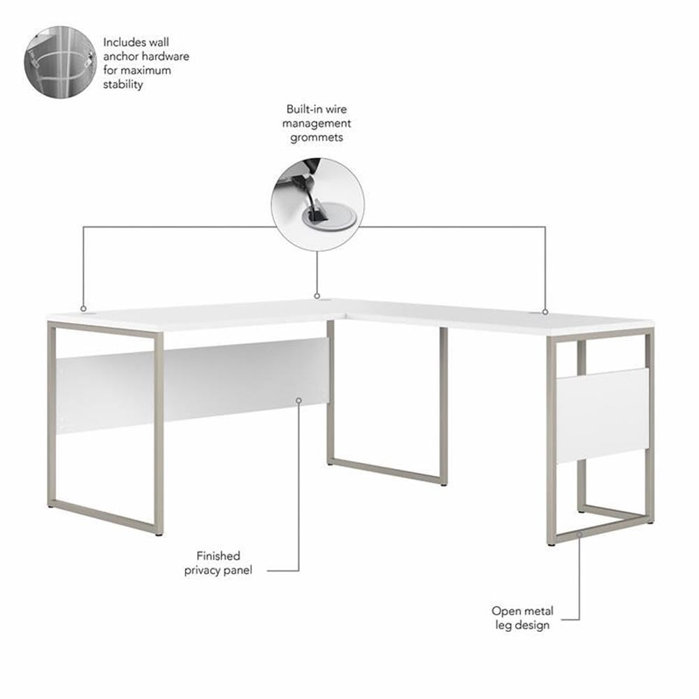 Bush Business Furniture Hybrid L-Shaped Desk with Sturdy Metal Legs - Perfect for Home Office, Small Spaces & Modern Workspaces