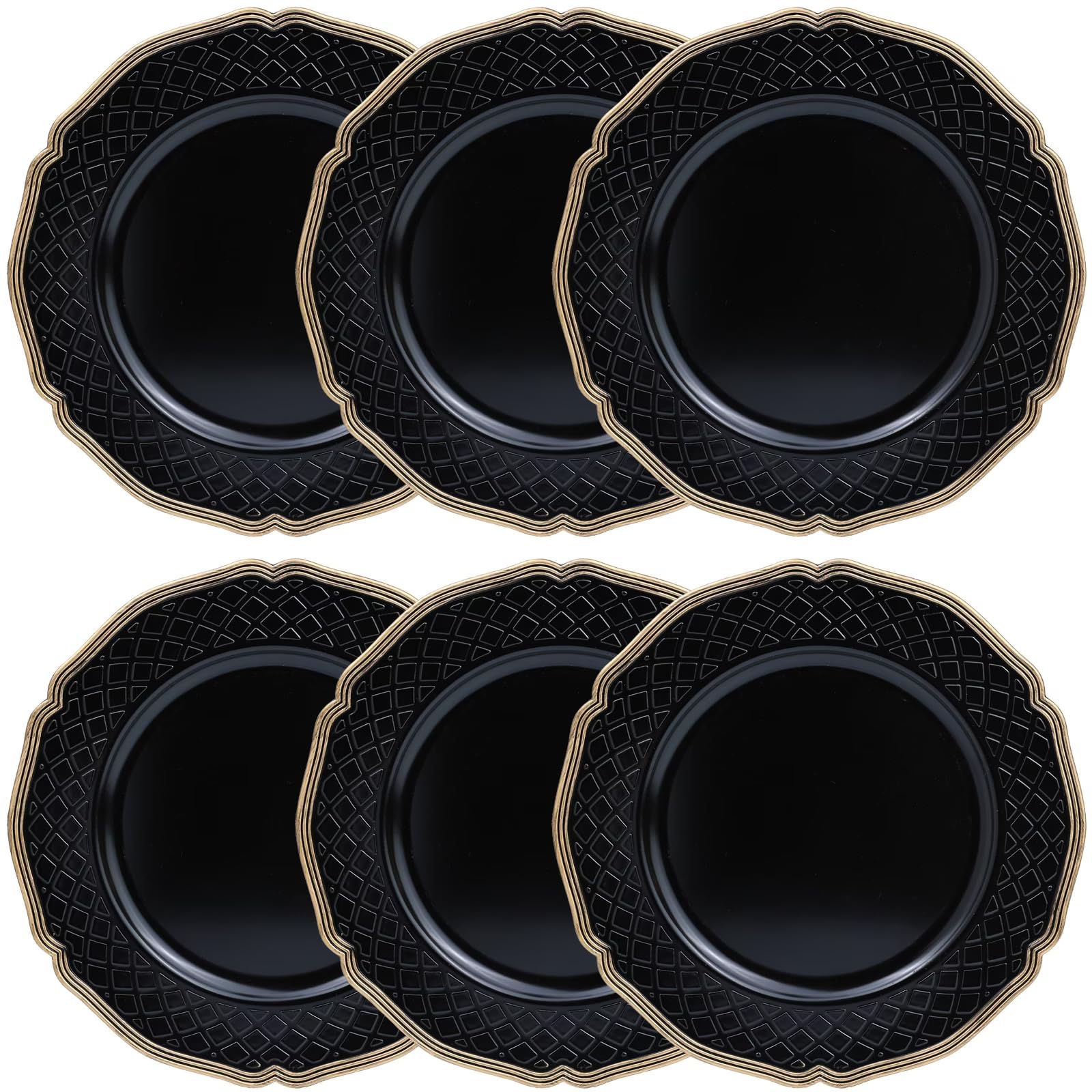 Black Scallop Charger Plates Set of 6 - Elegant Plastic Dinner Plate Chargers for Weddings, Holidays & Special Events - Perfect for Thanksgiving, Christmas & Table Decorations - Ideal for Formal Dining, Buffets & Party Decor