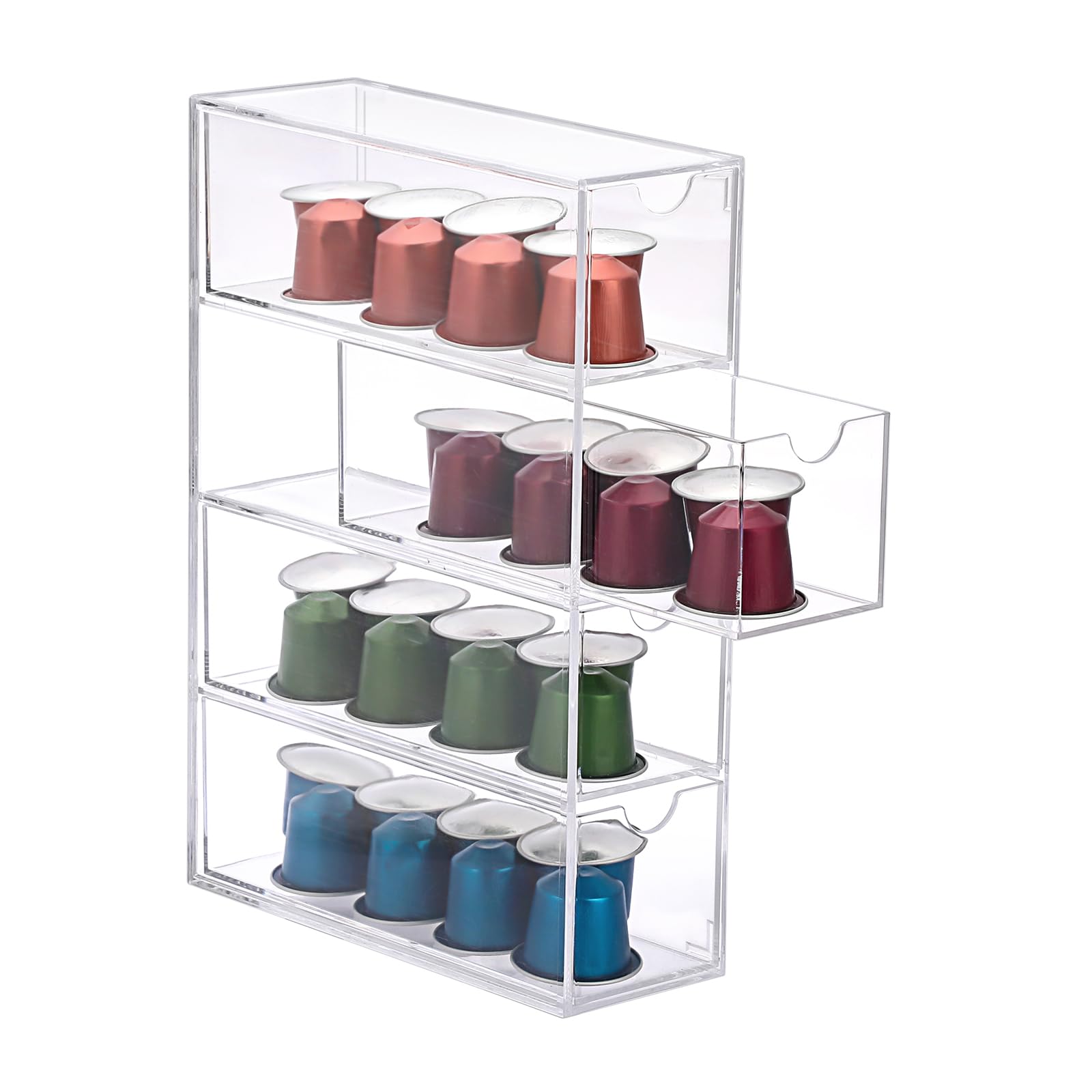 Acrylic Coffee Pod Holder with 4 Drawers for K-Cup Storage - Coffee Bar & Home Use