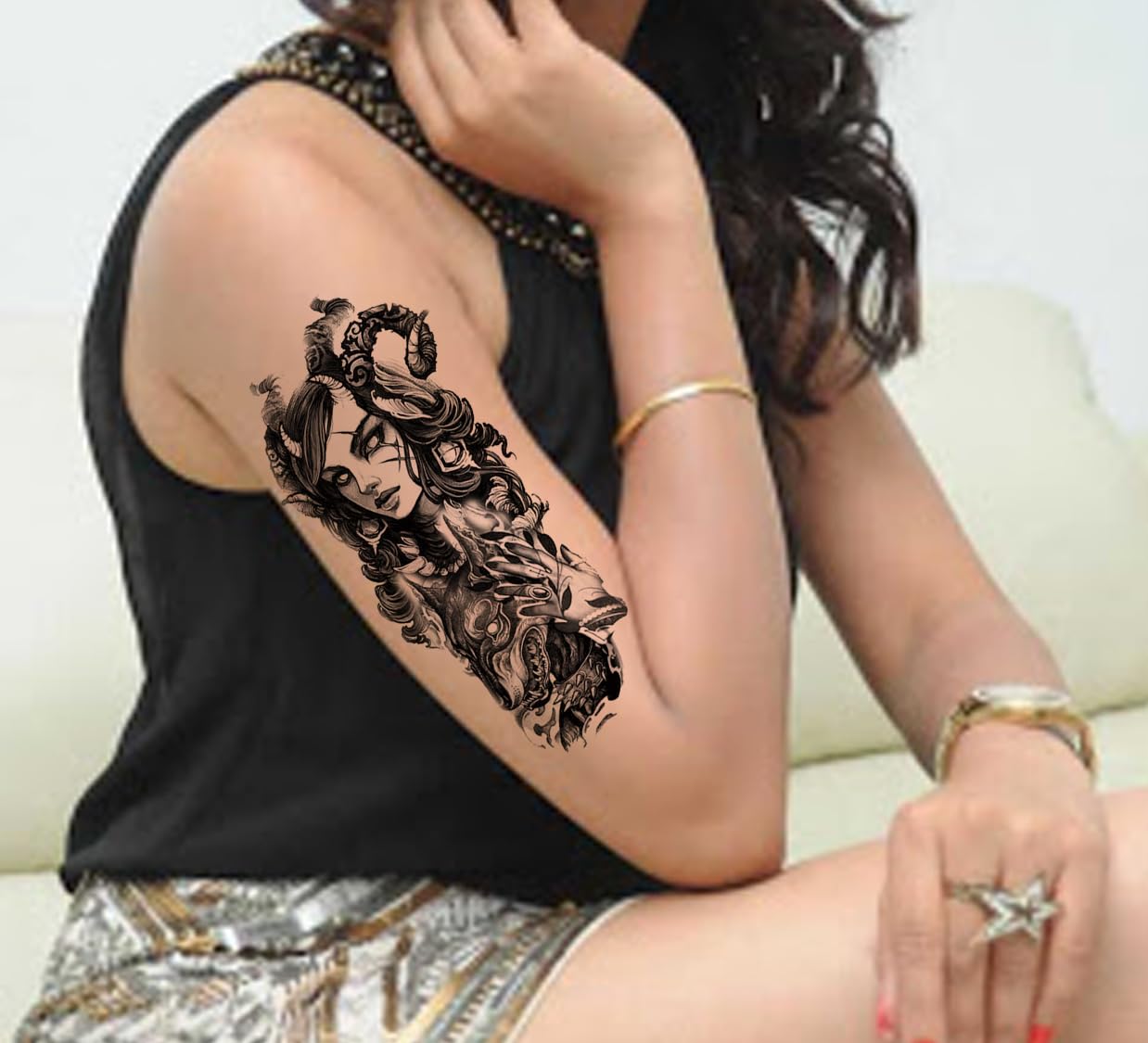 Waterproof Temporary Tattoo Stickers for Men & Women - 3D Realistic Flower, Butterfly, Star, Angel, Wolf Designs - Armband & Word Tattoos (21x12cm) - Perfect for Parties, Halloween, Cosplay & Body Art