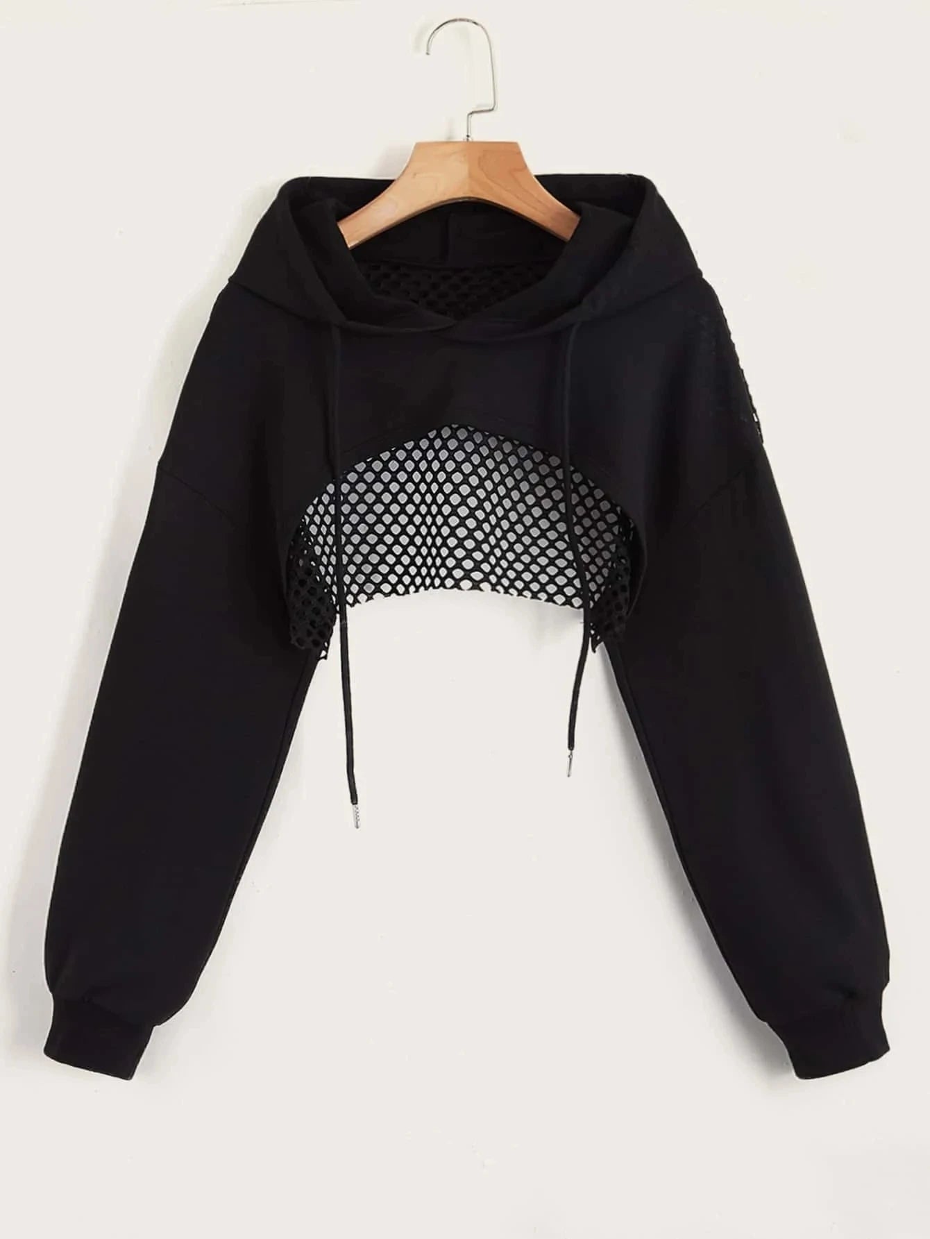 Street Sport Drop Shoulder Drawstring Hollow Out Super Crop Sports Hoodie - Trendy Athletic Wear for Gym, Running & Casual Outfits