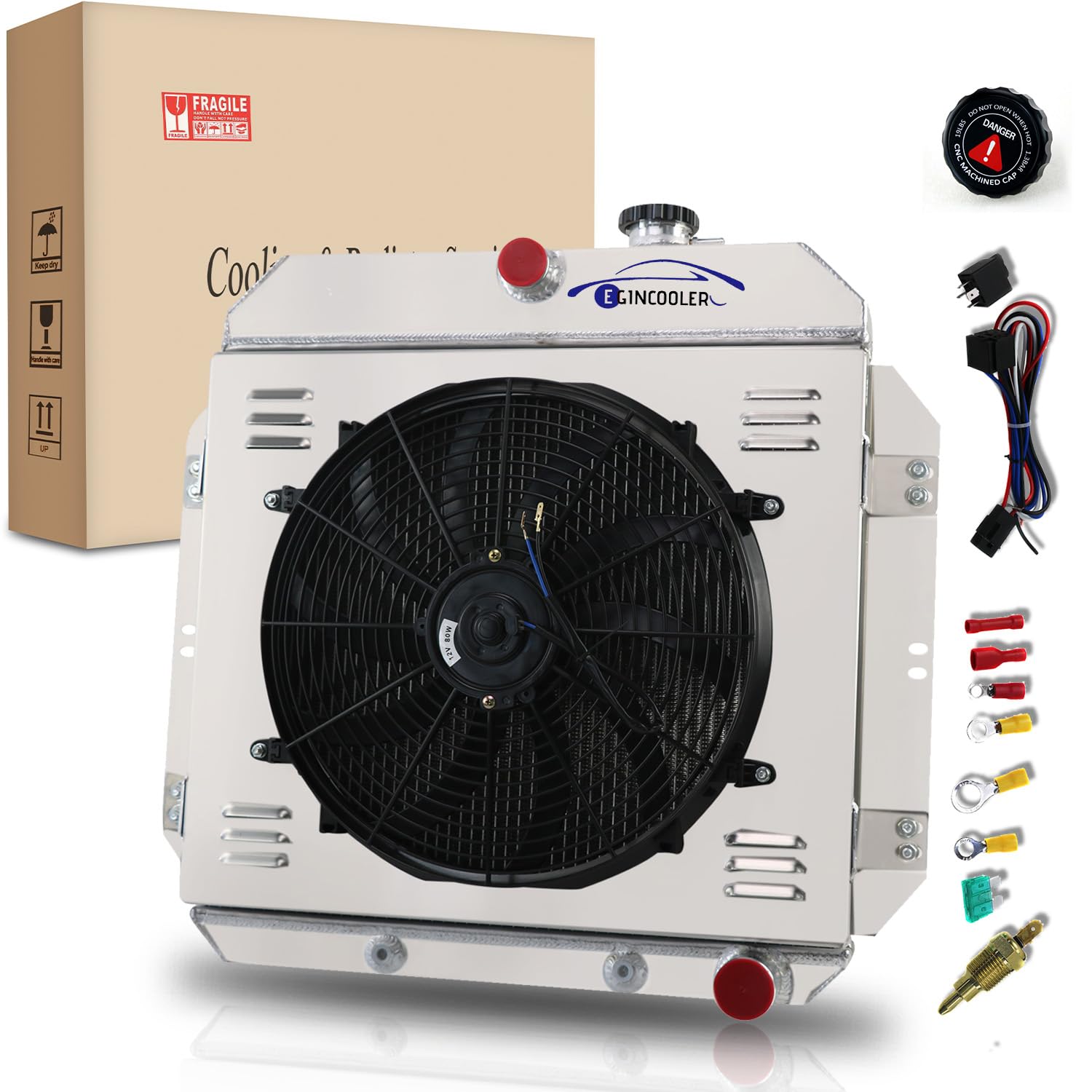 4 Row Aluminum Radiator for 1960-1962 Chevy GMC Truck C10 C20 C30 K10 K20 K30 - Heavy Duty Cooling System with 16