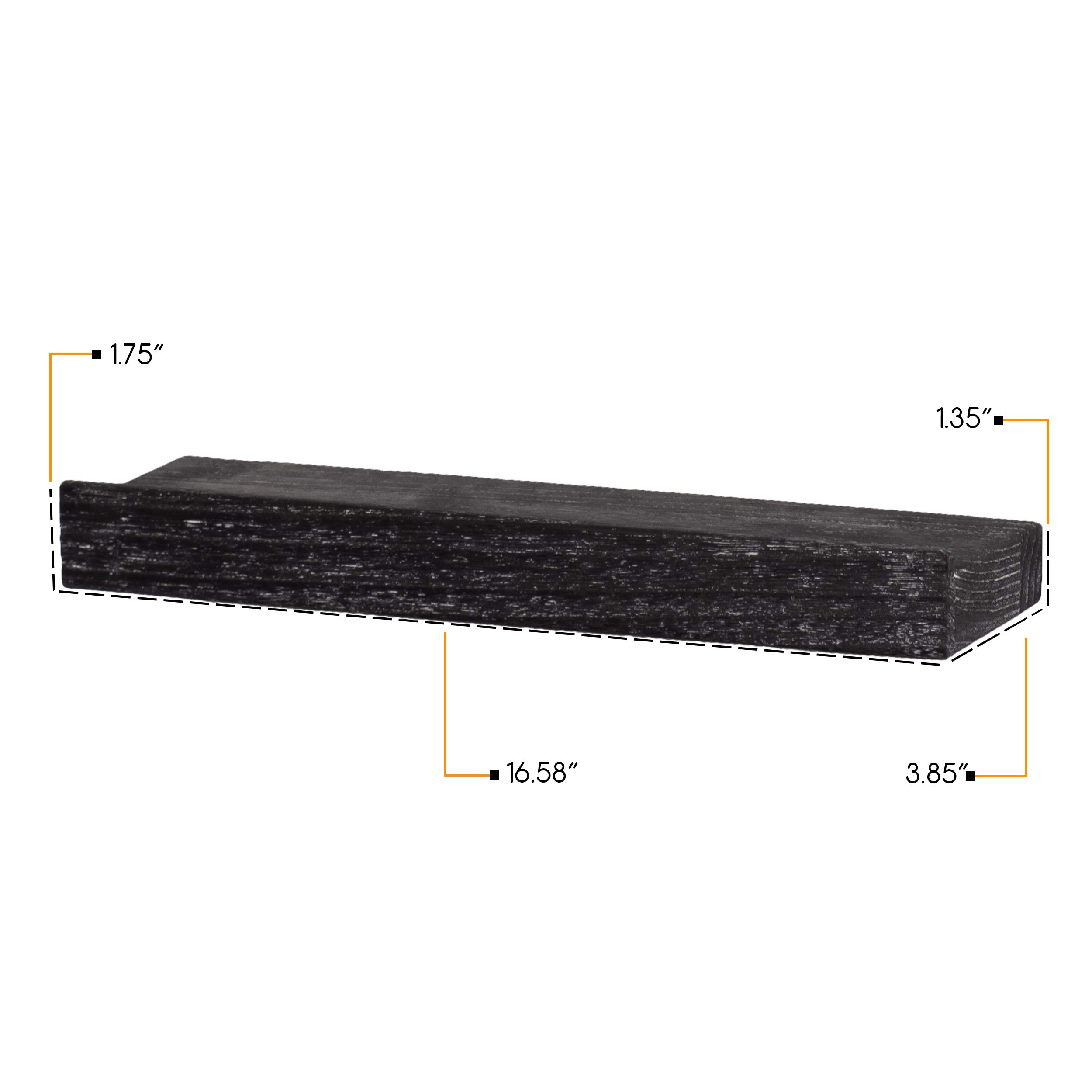 Rustic Wood Picture Ledge Shelf Set of 4 - 16.6 Inch Wall Mounted Floating Shelves for Photo Frames, Books & Decor - Farmhouse Style Nursery, Living Room, Bedroom Storage Solution - Reclaimed Black Finish