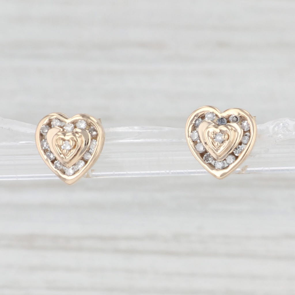 0.12ctw Diamond Heart Stud Earrings in 10k Yellow Gold - Romantic Gift for Valentine's Day, Anniversary & Special Occasions