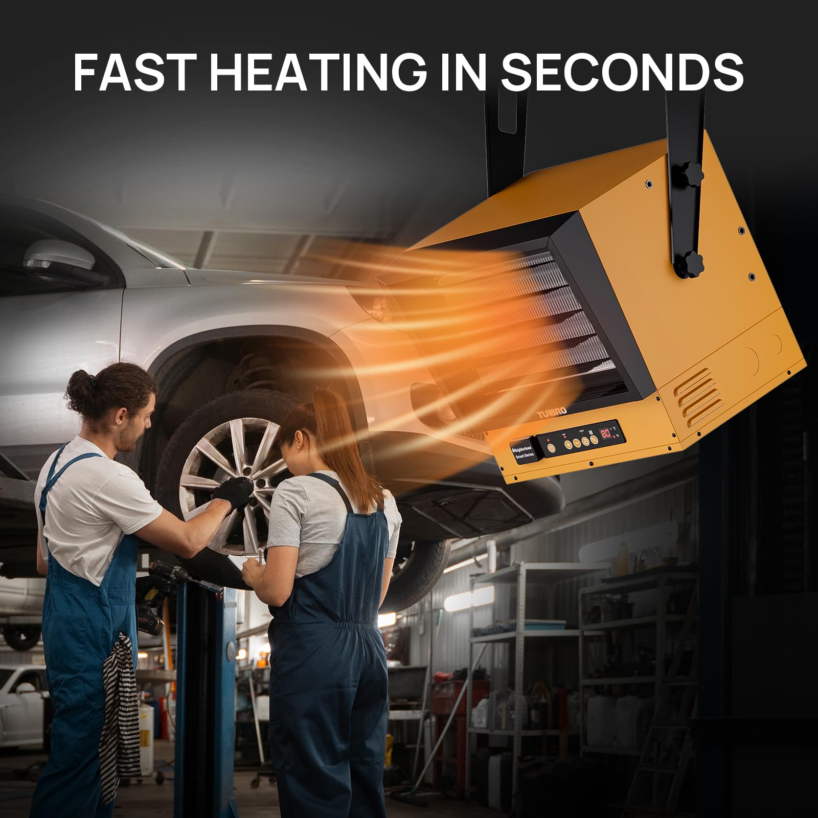 TURBRO 15,000W Smart Electric Garage Heater - 240V Hardwired WiFi Shop Heater with Remote Control, Thermostat & 12-Hour Timer | Overheat Protection, Ceiling/Wall Mount | ETL Certified | Perfect for Large Workshops, Warehouses & Cold Garages