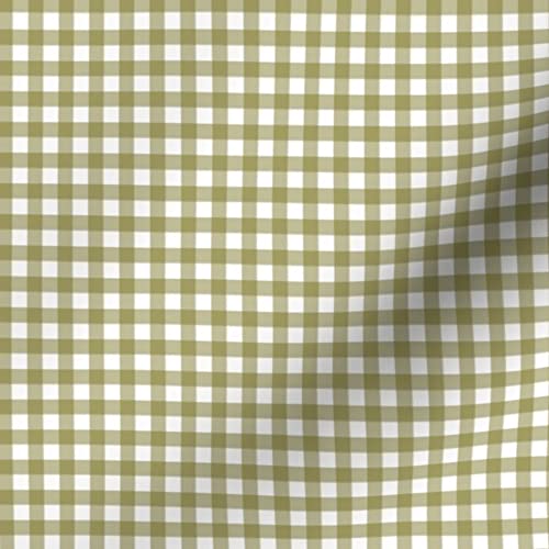 Olive Green Gingham Printed Satin Fabric Fat Quarter - Premium Spoonflower Fabric for Sewing, Lining, Apparel, Fashion, Blankets & Home Decor - Perfect for DIY Projects, Quilting, and Crafting