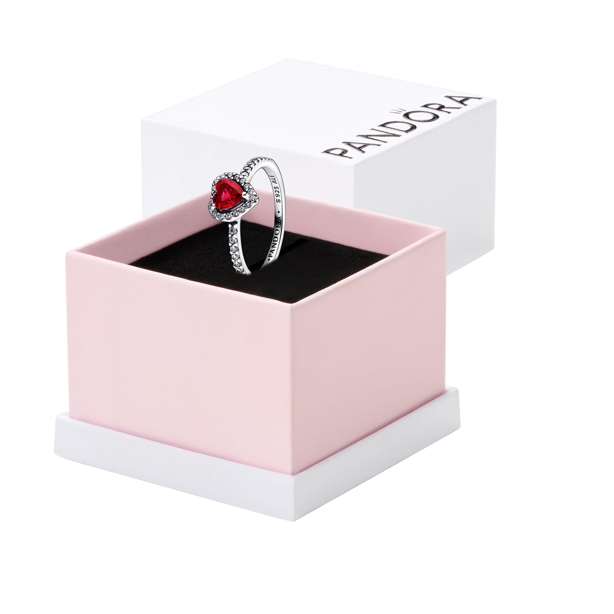 PANDORA Elevated Red Heart Sterling Silver Ring for Women - Stackable & Layering Ring with Red Crystal - Perfect Gift for Her with Gift Box - Ideal for Valentine's Day, Anniversary & Romantic Occasions
