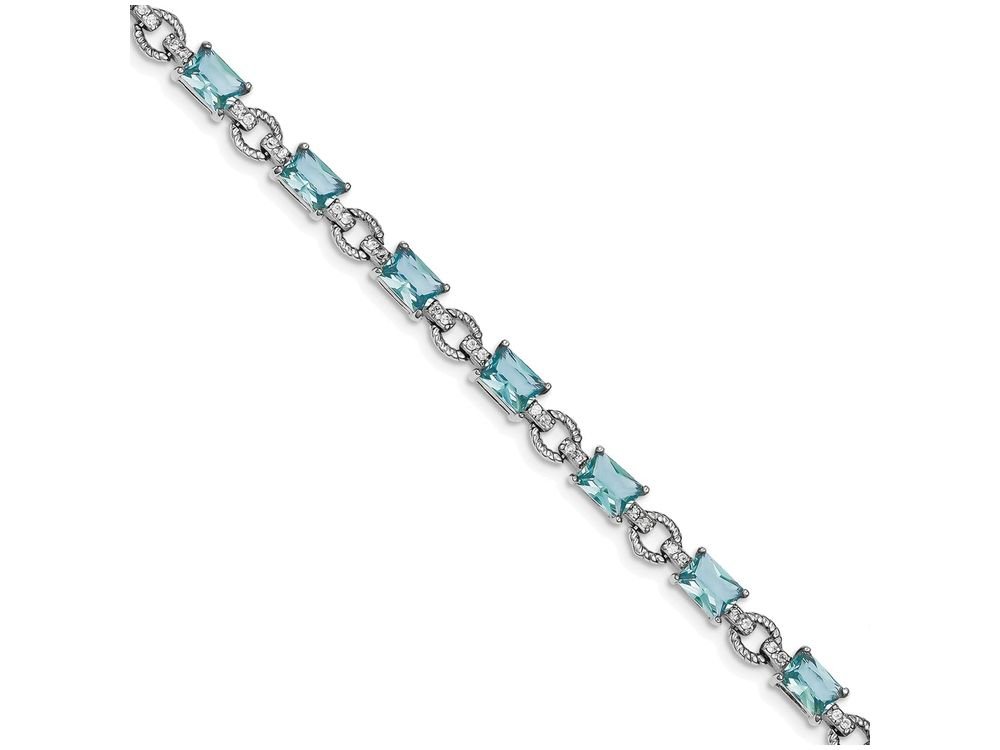 Sterling Silver Bracelet with Blue & Clear Cubic Zirconia - Elegant Jewelry for Women, Perfect for Parties, Weddings & Everyday Wear | FJC Finejewelers