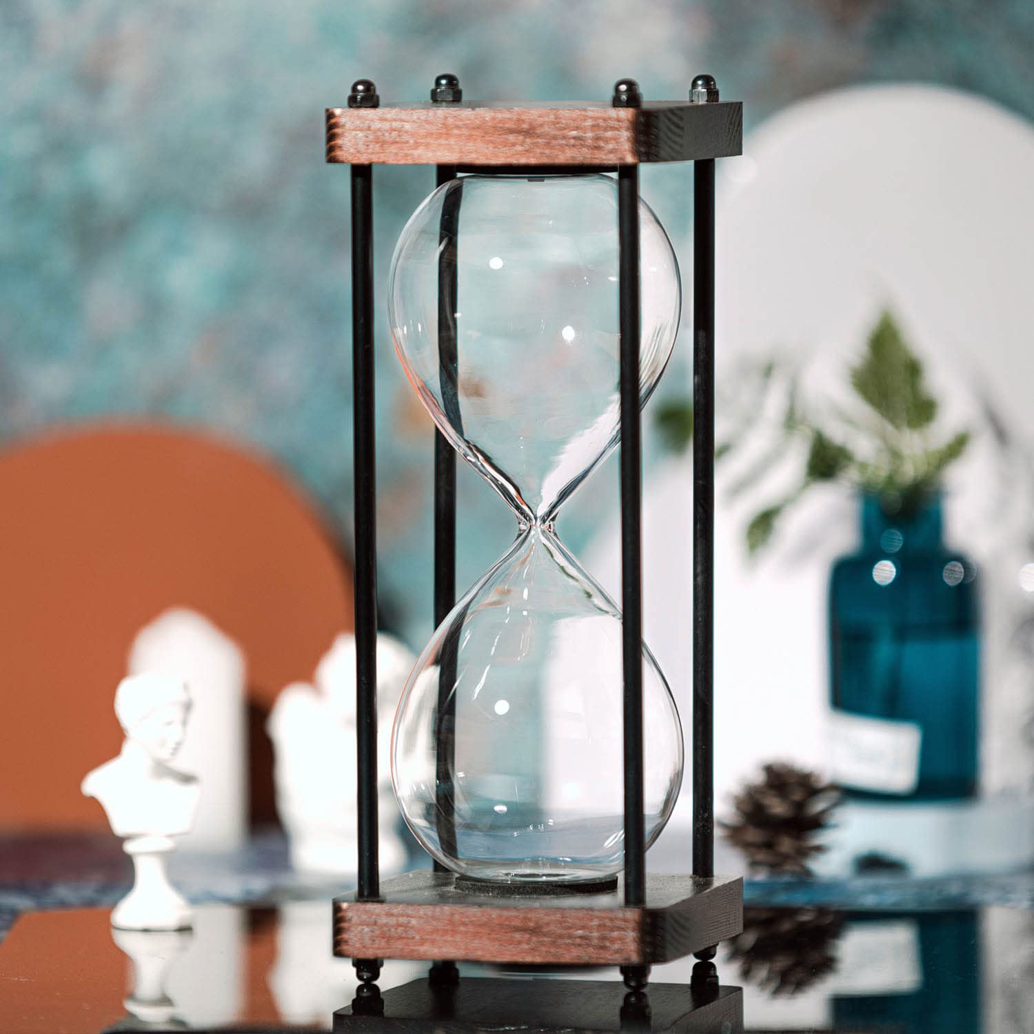 Large Fillable Hourglass Timer - Decorative Wooden Sandglass with Clear Glass for Home Office Decor | Perfect for Meditation, Yoga, Cooking & Classroom Activities