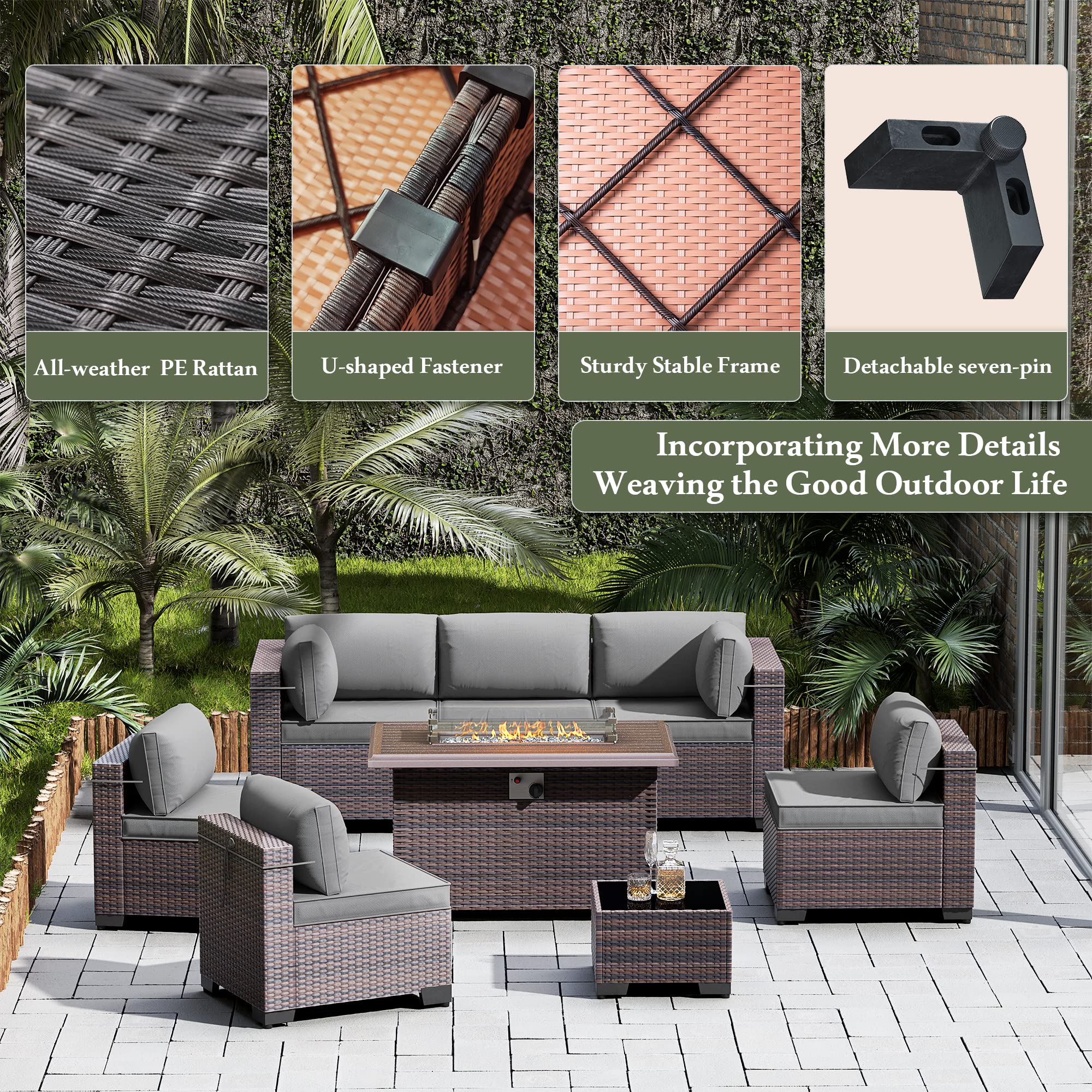 15-Piece Outdoor Patio Furniture Set with Propane Fire Pit Table - ETL Approved 43