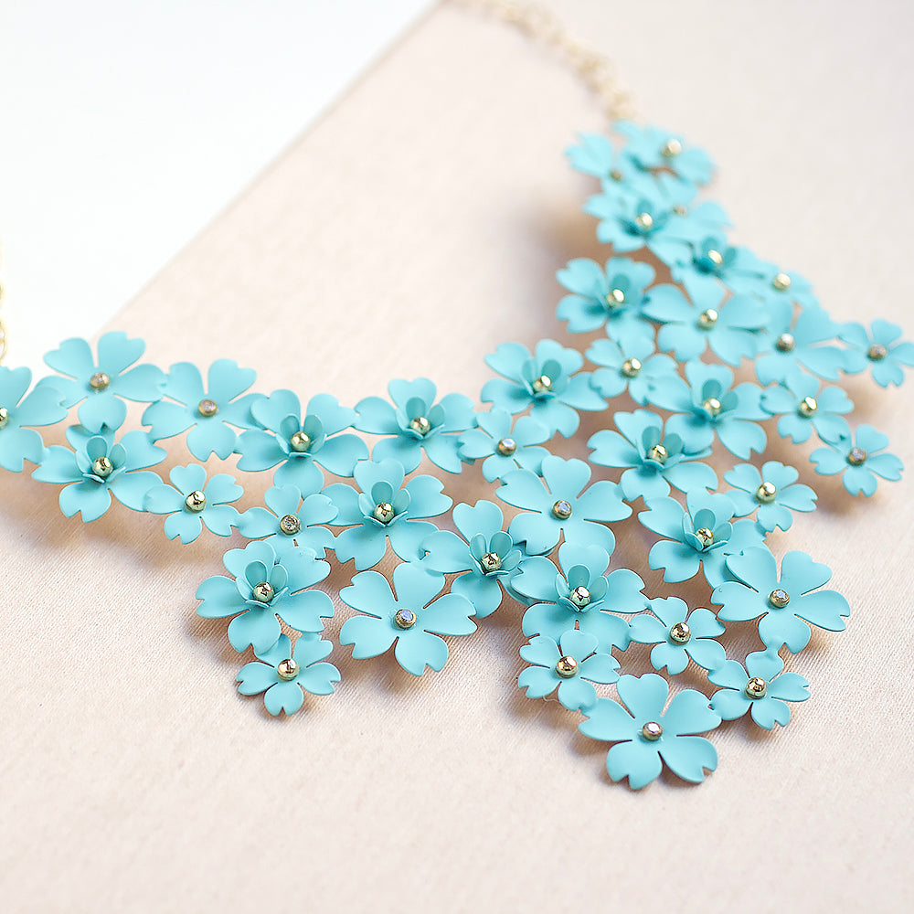 Elegant Turquoise Floral Statement Bib Necklace for Women | Bold Fashion Jewelry for Parties, Weddings & Special Occasions