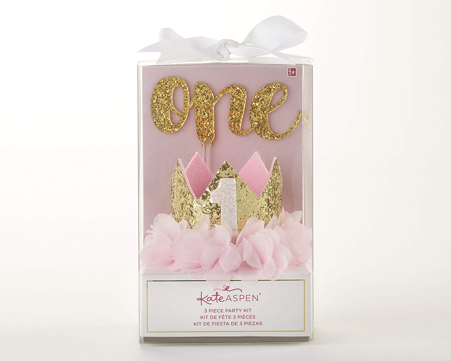 Kate Aspen Gold Glitter 1st Birthday Party Decorations Kit - Baby Girl/Boy First Birthday Banner, Cake Topper & Balloons - Perfect for Birthday Photoshoot & Milestone Celebration