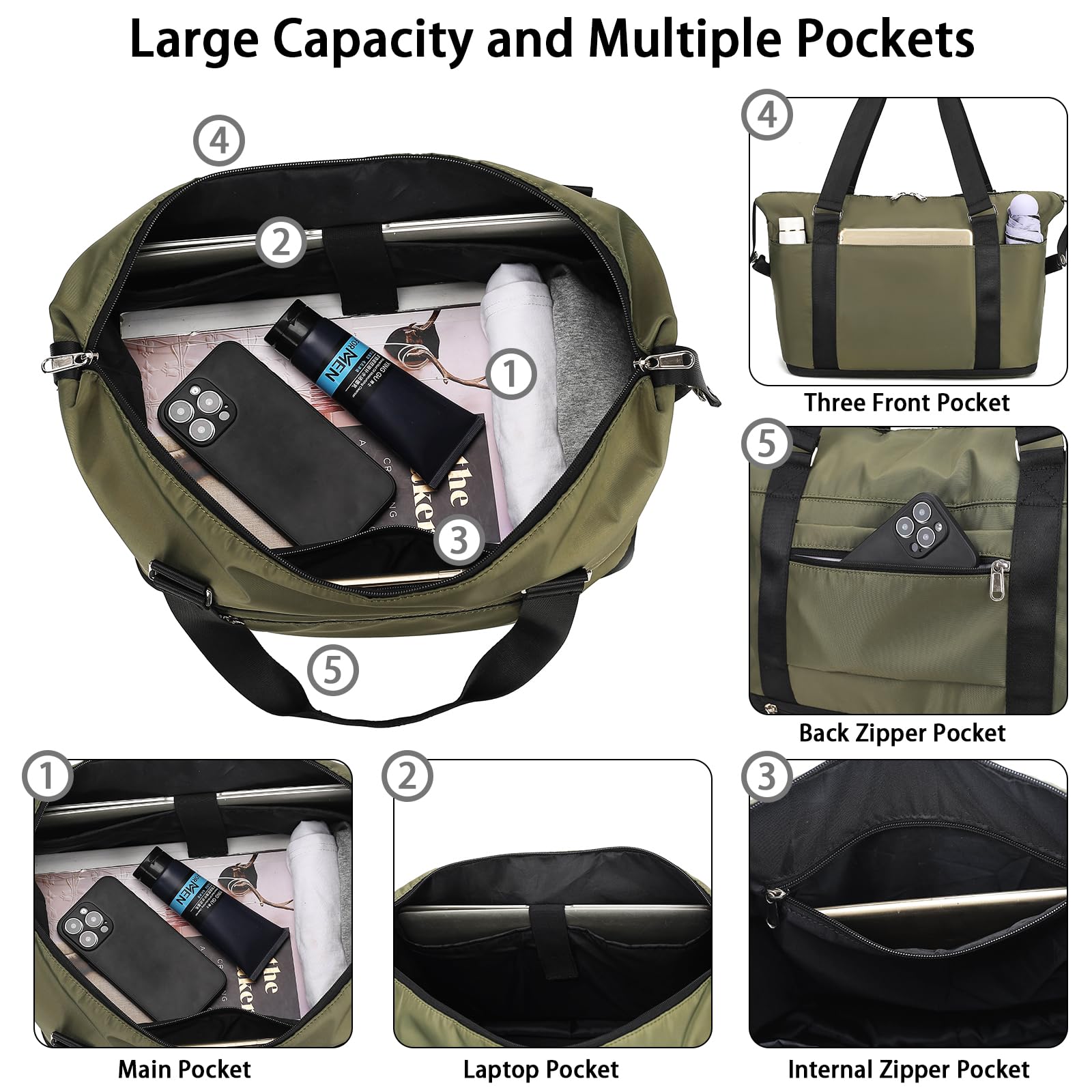 Waterproof Travel Duffle Bag for Women & Men - Lightweight Weekender Carry On Tote, Sport Gym Bag with Spacious Compartments (Dark Green) | Perfect for Weekend Getaways, Gym Workouts & Airplane Travel