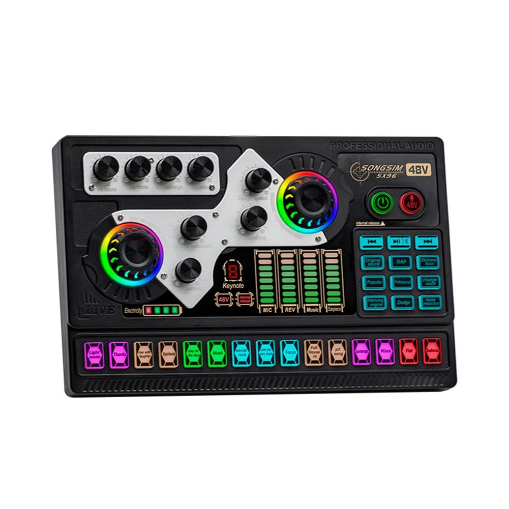 JUFUM SX96 Professional 48V Phantom Power Sound Card - Metal & Plastic Portable Audio Mixer for Outdoor Singing, Home Karaoke, Live Streaming & Podcasting