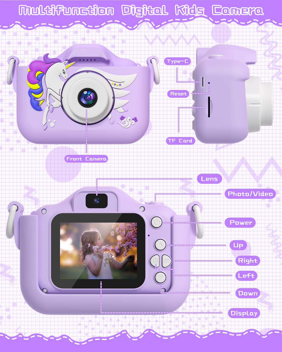 CIMELR Kids Digital Camera for Girls & Boys Ages 3-12 - 1080P HD Children's Camera with 32GB TF Card - Perfect Christmas Birthday Gift (Purple) | Outdoor Travel, Party & Learning Photography Toy