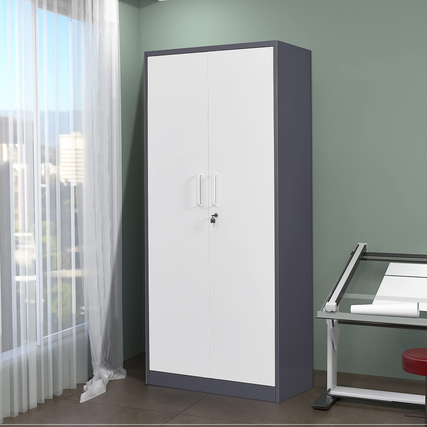 Heavy-Duty Metal Storage Cabinet with Lock - 71