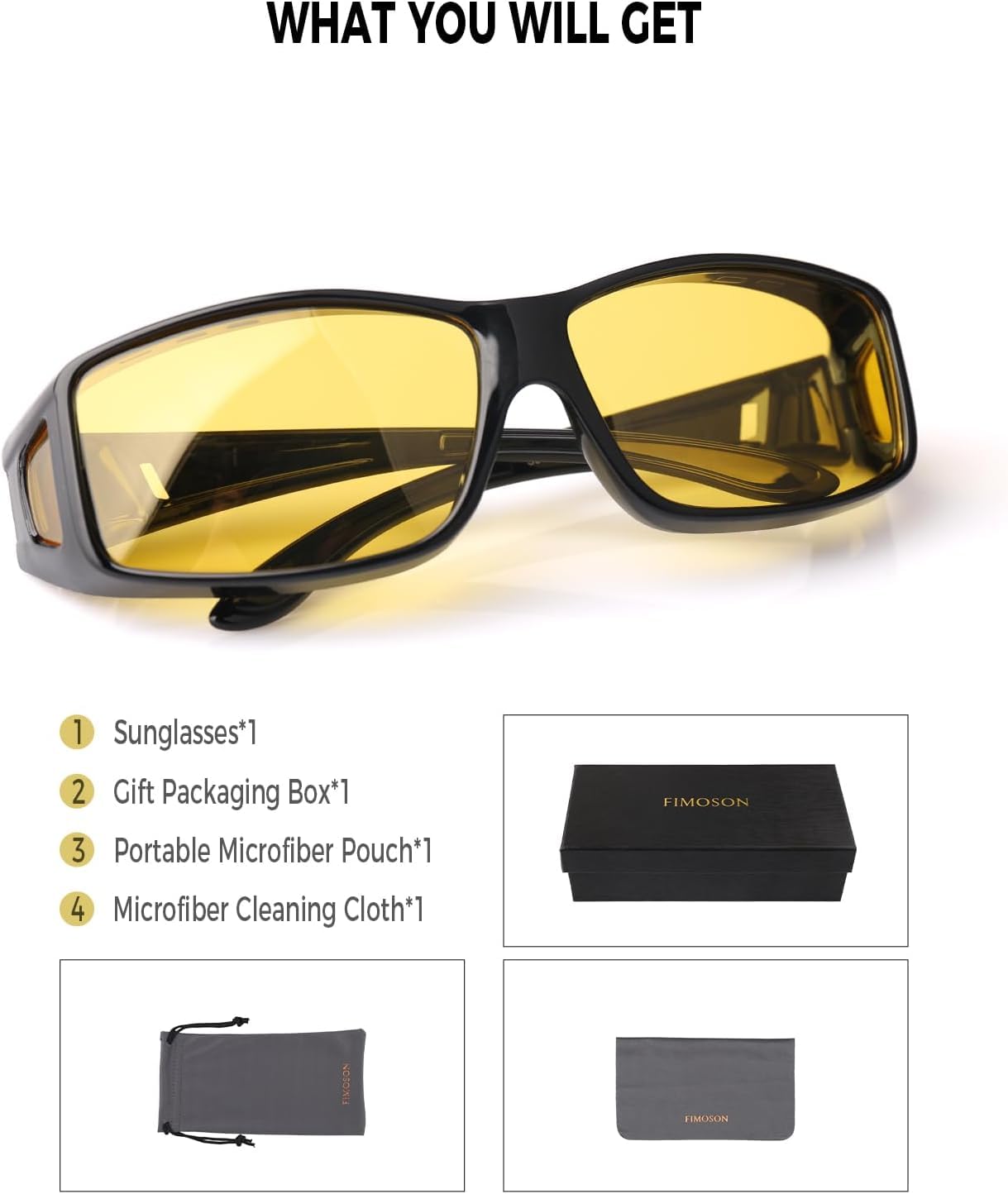 Anti Glare Polarized Night Driving Glasses for Men & Women - HD Night Vision Fit Over Sunglasses - Reduce Headlight Glare for Safer Night Driving
