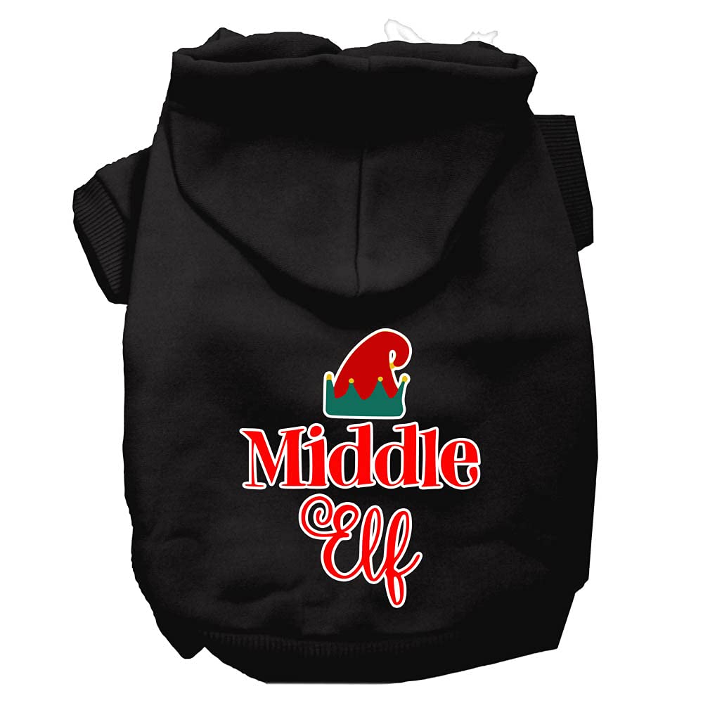 Christmas Pet Dog & Cat Hoodie - 'Middle Elf' Screen Printed Black Hoodie for Small Pets (10-14 lbs) - Perfect for Holiday Photos & Festive Outfits