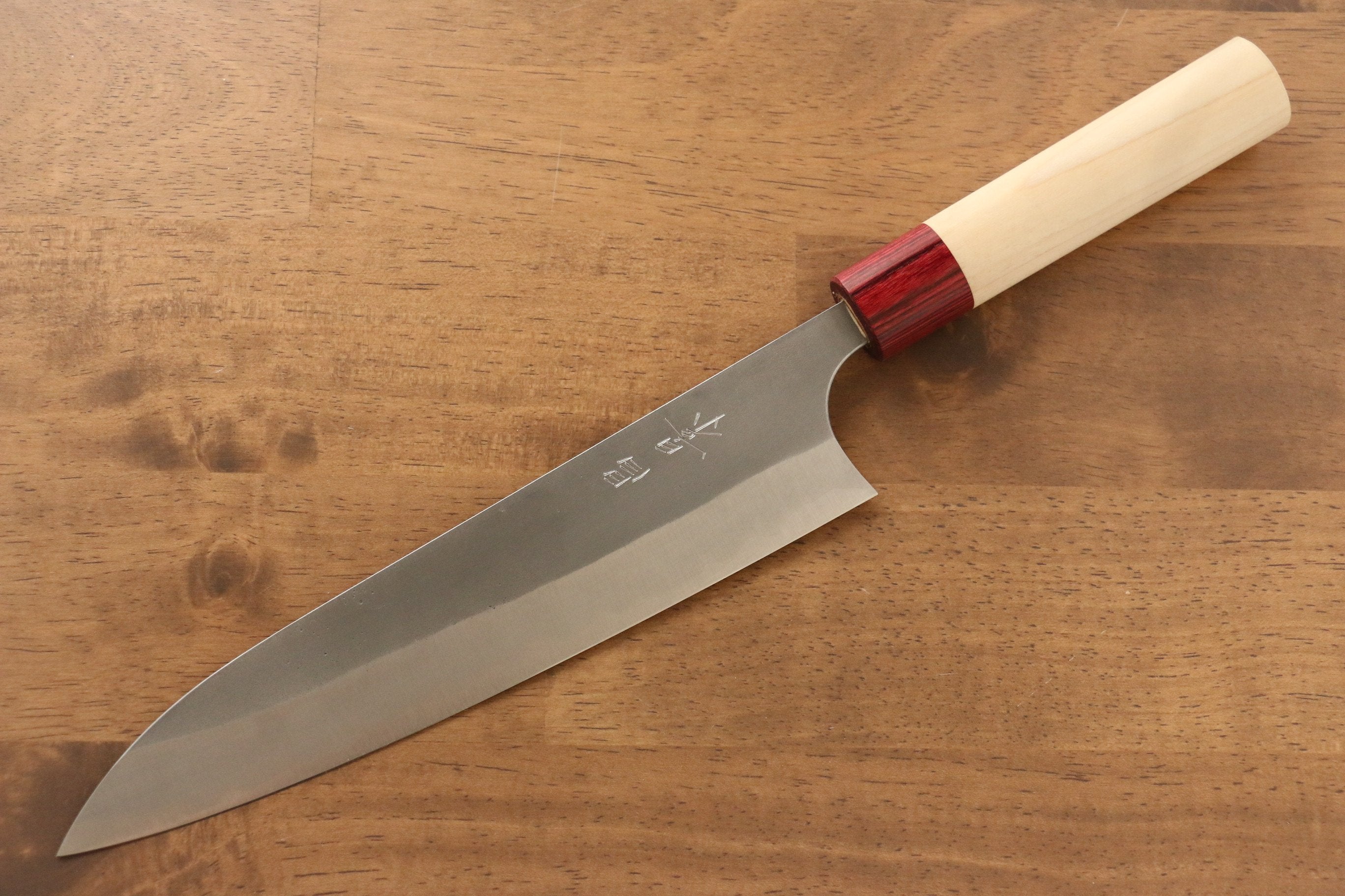 Masakage Yuki White Steel No.2 Nashiji Gyuto 210mm Japanese Chef Knife with Magnolia Handle - Perfect for Sushi, Meat Cutting & Professional Kitchen Use