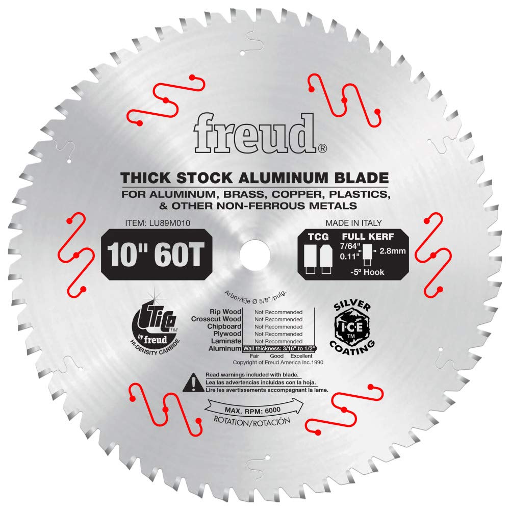 Freud LU89M010 10-Inch 60-Tooth Non-Ferrous Metal Cutting Saw Blade - Premium Thick Metal Cutting Disc for Aluminum, Copper & Brass - Perfect for Metal Fabrication, HVAC Work & DIY Projects