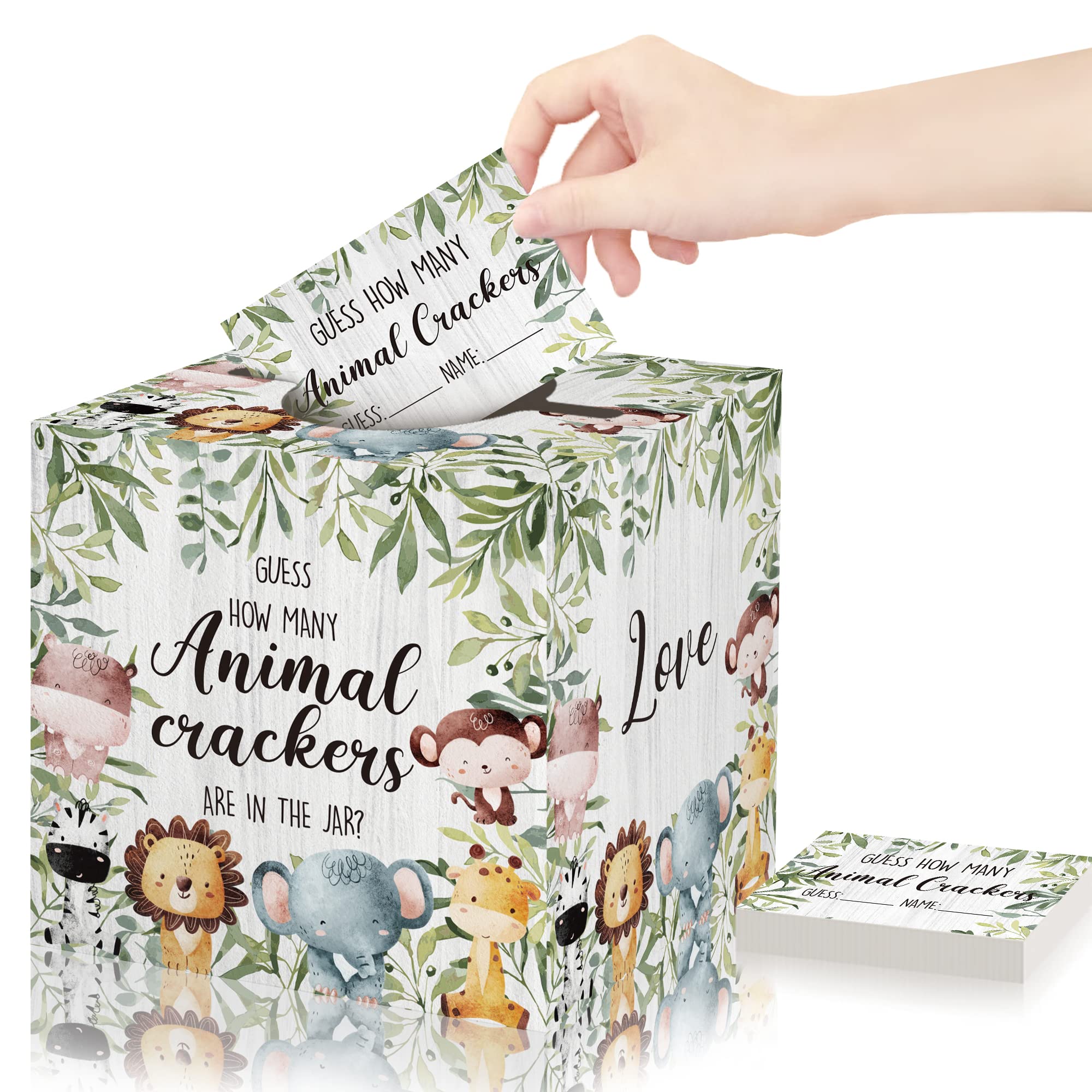 Adorable Animal Baby Shower Game Set - Guess How Many Animal Crackers with 50 Guessing Cards & Storage Box - Fun Baby Shower Activity & Gender Reveal Party Decorations - Perfect for Baby Showers, Birthday Parties and Family Game Nights