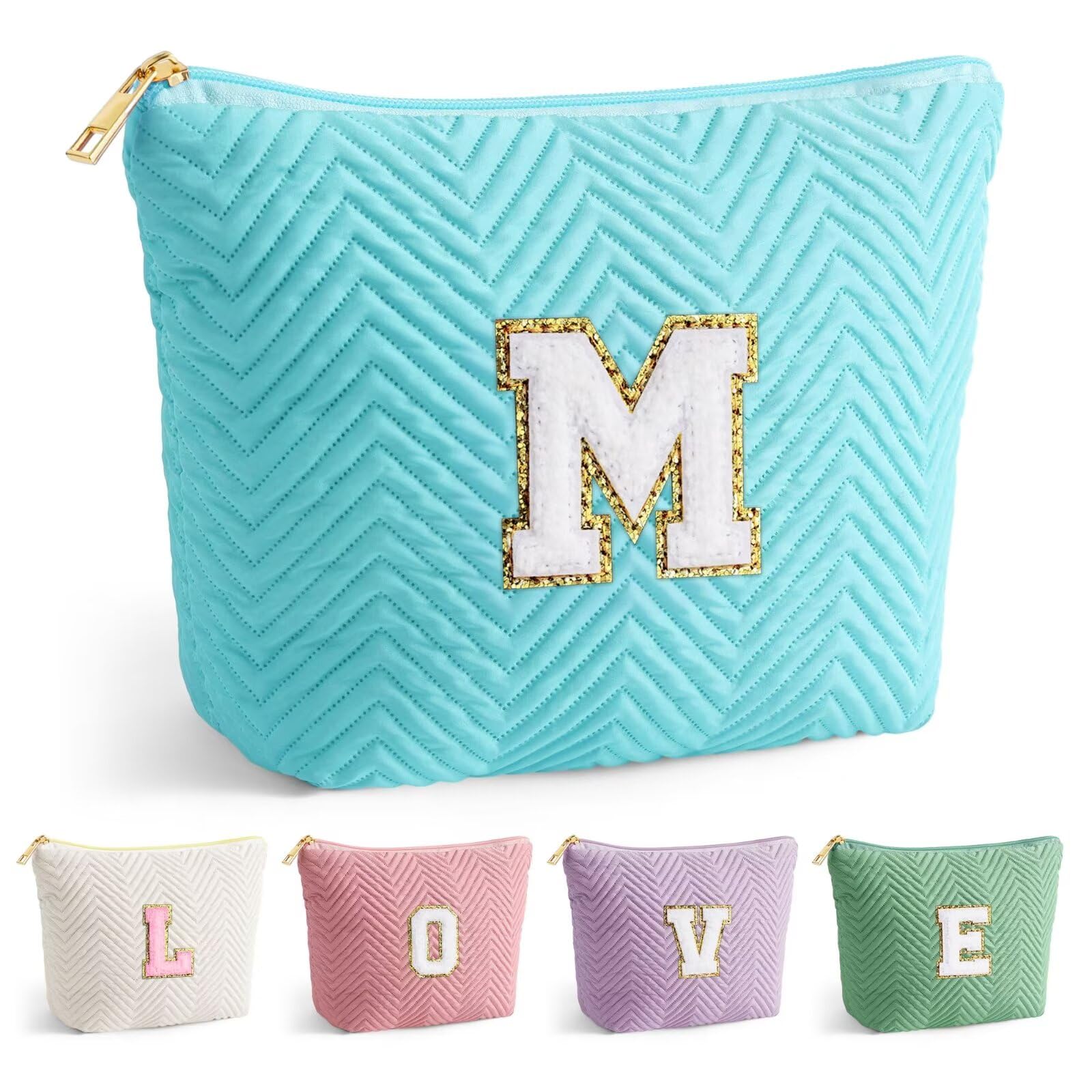 YOOLIFE Personalized Monogrammed Makeup Bag for Women - Waterproof Cosmetic Travel Toiletry Organizer with Initials | Perfect Gift for Her, Bridesmaids, Birthday & Travel Essentials | Great for Daily Use, Gym, Vacation & Business Trips