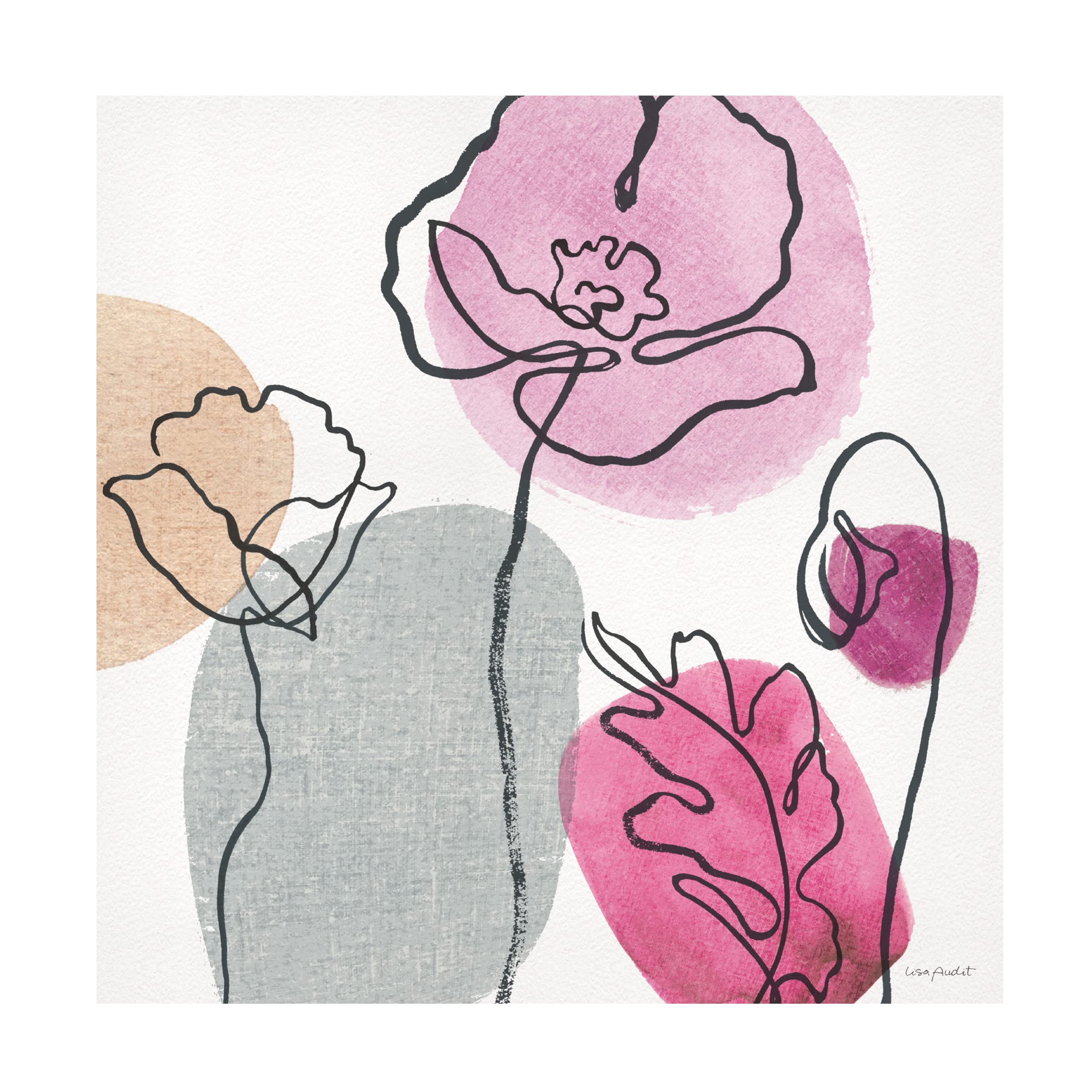 Lisa Audit 'Think Pink 02' Canvas Wall Art Print - Pink Abstract Floral Painting for Living Room, Bedroom & Office Decor - Ready to Hang