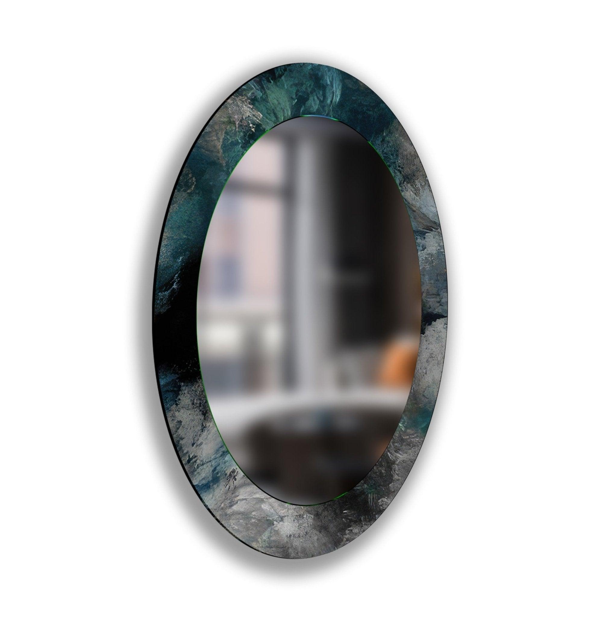 Abstract Oval Wall Mirror - Modern Decorative Mirror for Living Room, Bedroom, Entryway - Gold & Black Framed Wall Art for Home Decor