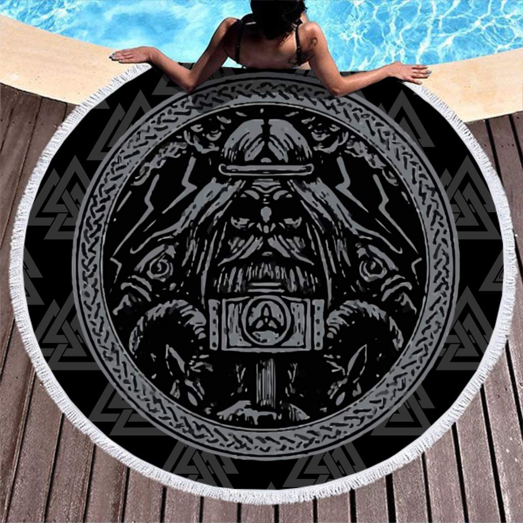 Premium Viking Odin Round Beach Towel - Soft, Quick-Dry & Colorfast Blanket (59