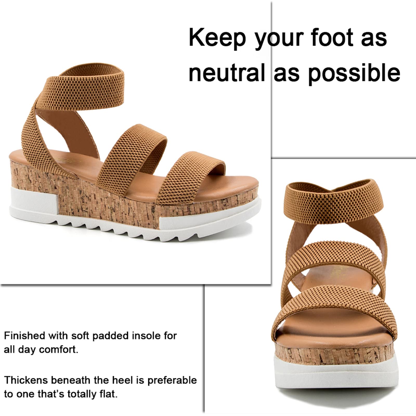 Athlefit Women's Wedge Sandals - Comfortable Cork Platform Sandals with Elastic Strap for Summer, Beach, and Casual Outings