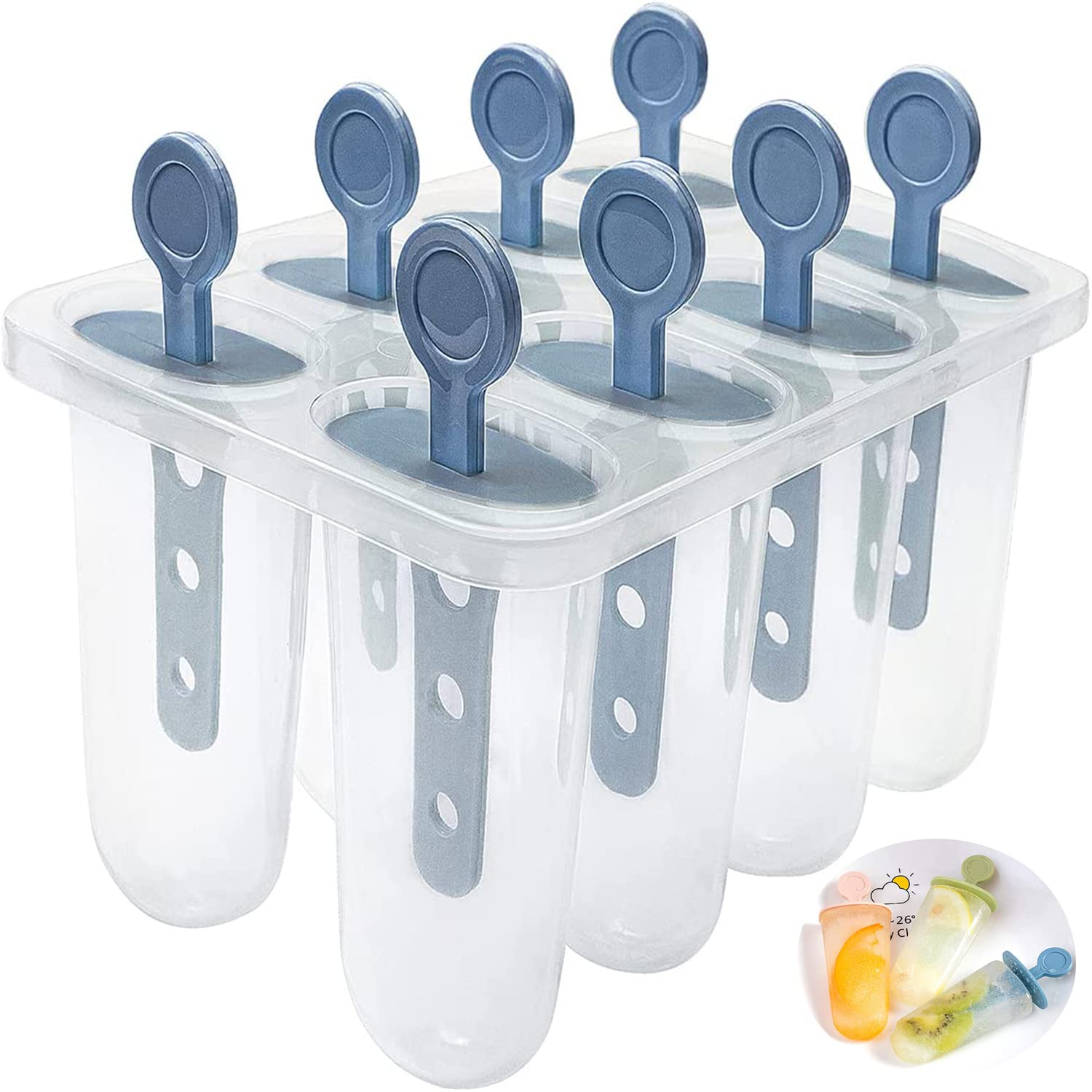8-Piece Reusable Silicone Popsicle Molds for Kids - BPA Free Ice Cream & Frozen Treat Makers with Stick Holder - Perfect for Summer Snacks, Birthday Parties, and Healthy Homemade Desserts